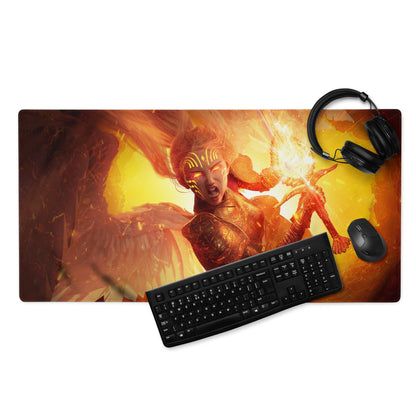 Gaming Mouse Pad Large Orange Red Fire Theme For Gaming Desk Setup Non Slip Edge Stitching Cyberpunk Digital Artwork