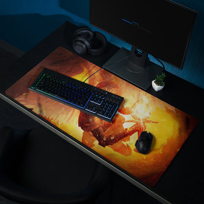 Gaming Mouse Pad Large Orange Red Fire Theme For Gaming Desk Setup Non Slip Edge Stitching Cyberpunk Digital Artwork