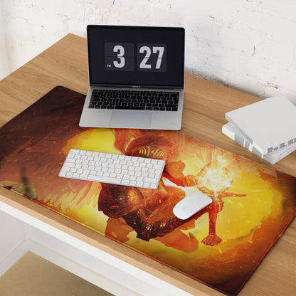 Gaming Mouse Pad Large Orange Red Fire Theme For Gaming Desk Setup Non Slip Edge Stitching Cyberpunk Digital Artwork