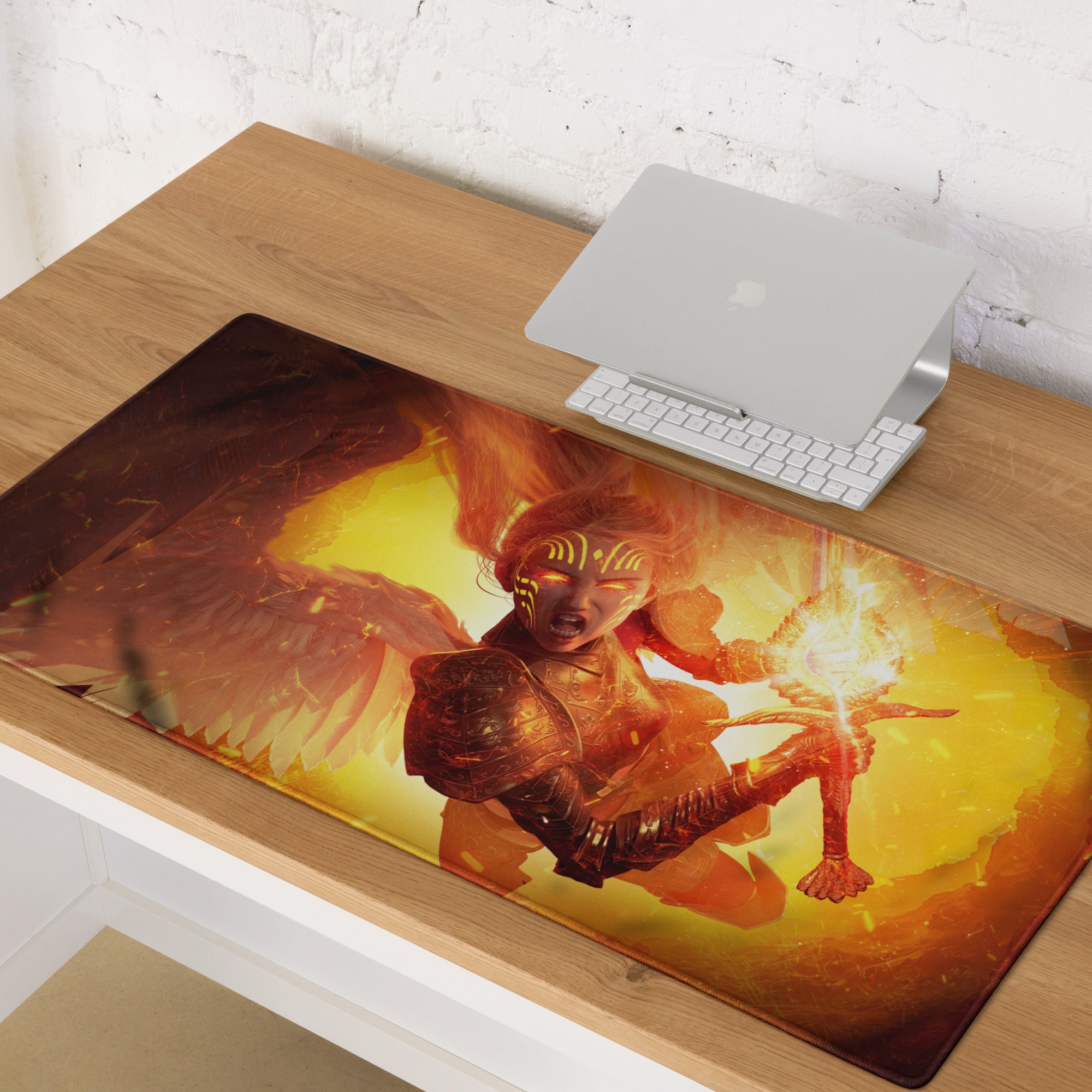 Gaming Mouse Pad Large Orange Red Fire Theme For Gaming Desk Setup Non Slip Edge Stitching Cyberpunk Digital Artwork