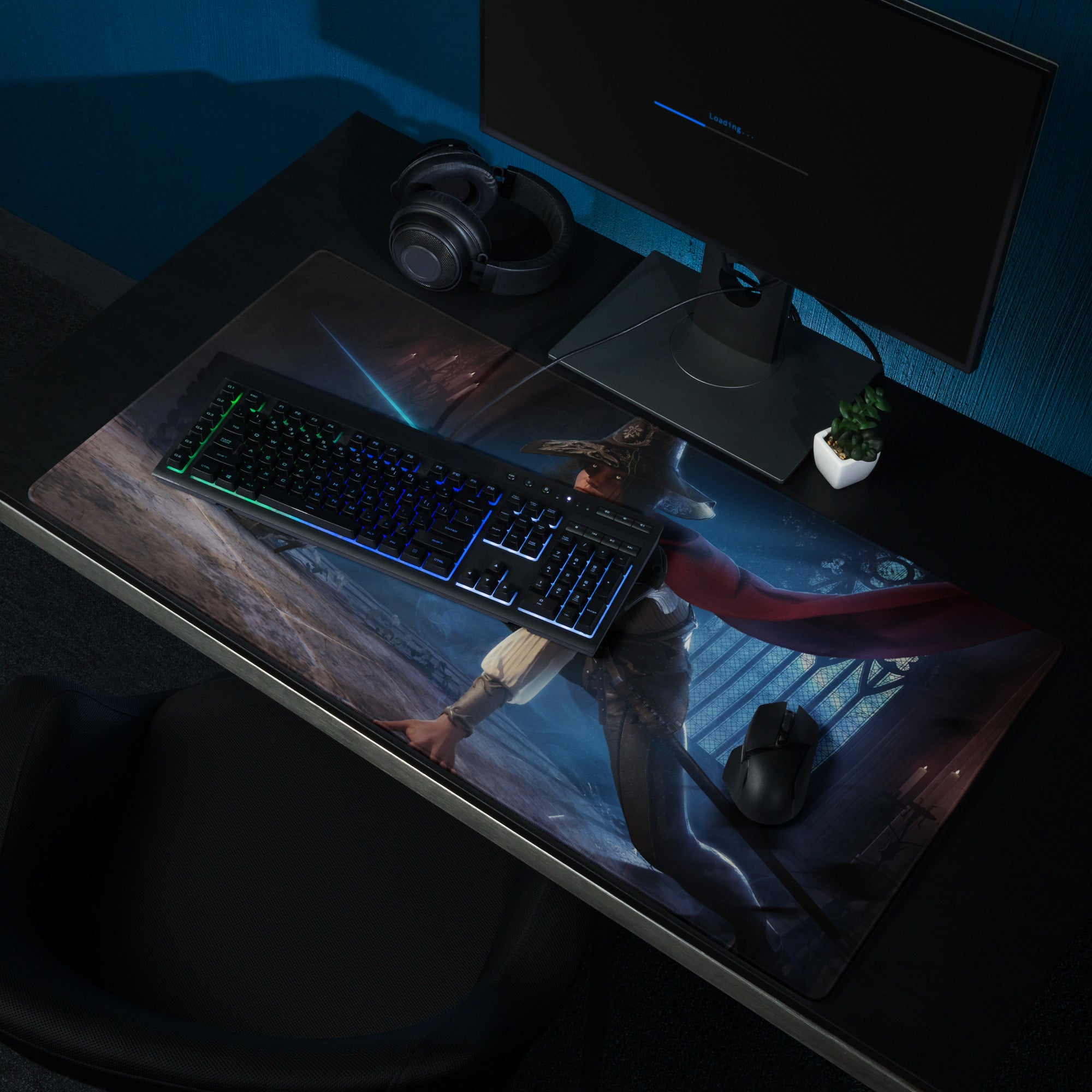 Dark Blue Witch Themed Gaming Mouse Pad Large Size Non Slip Edge Stitching for Dota CS GO Setup Epic Fantasy Desk Decor