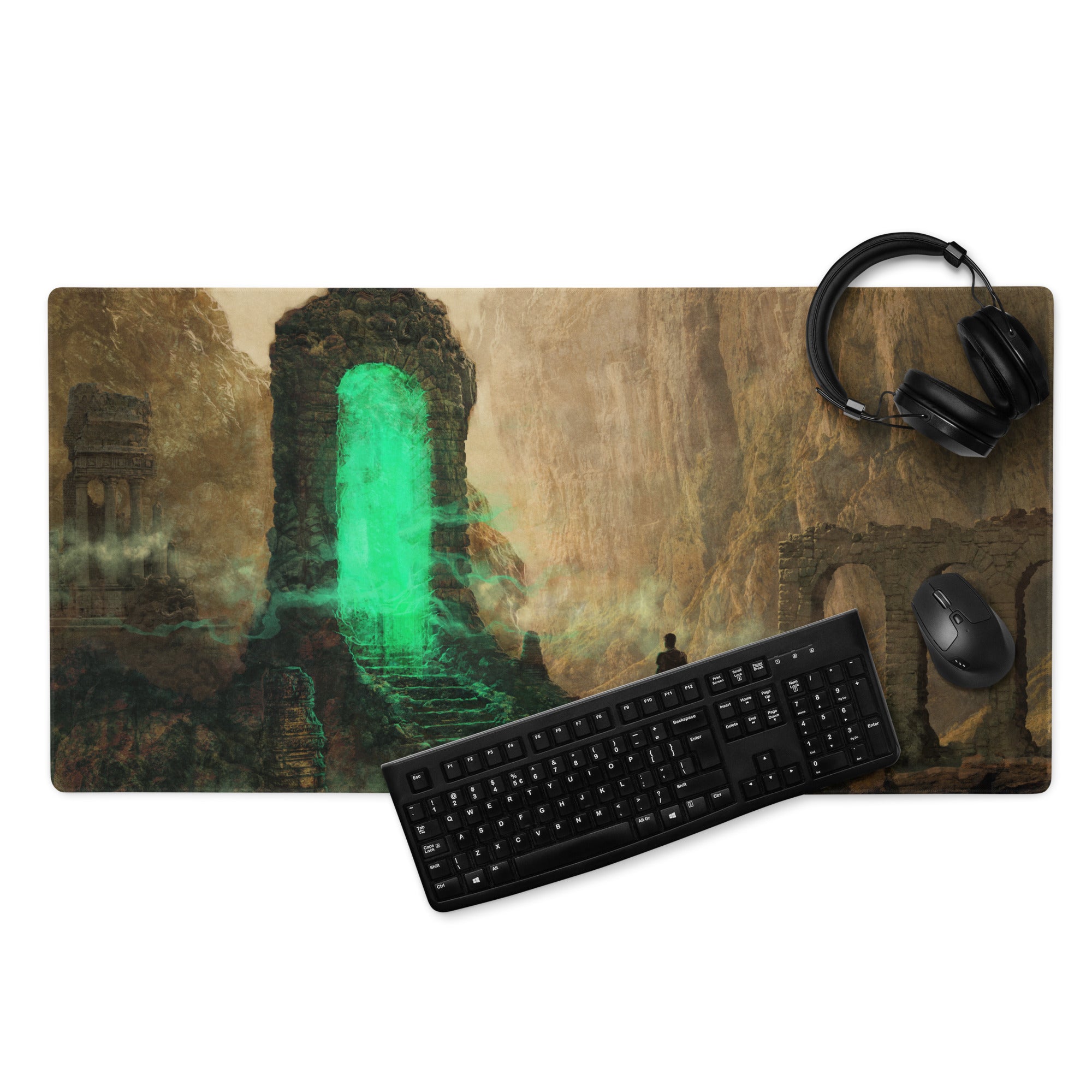 Gaming Mouse Pad Large Extended Green Glow Portal Scene for Gaming Desk Setup Epic Fantasy Digital Art Style Non Slip