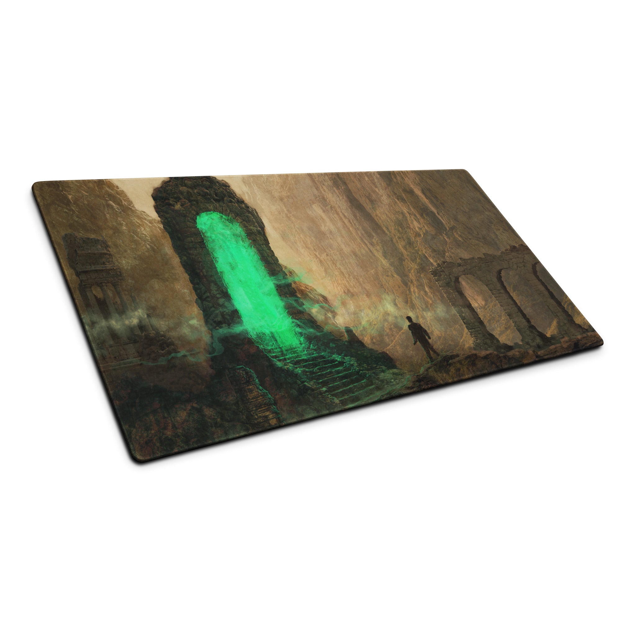 Gaming Mouse Pad Large Extended Green Glow Portal Scene for Gaming Desk Setup Epic Fantasy Digital Art Style Non Slip