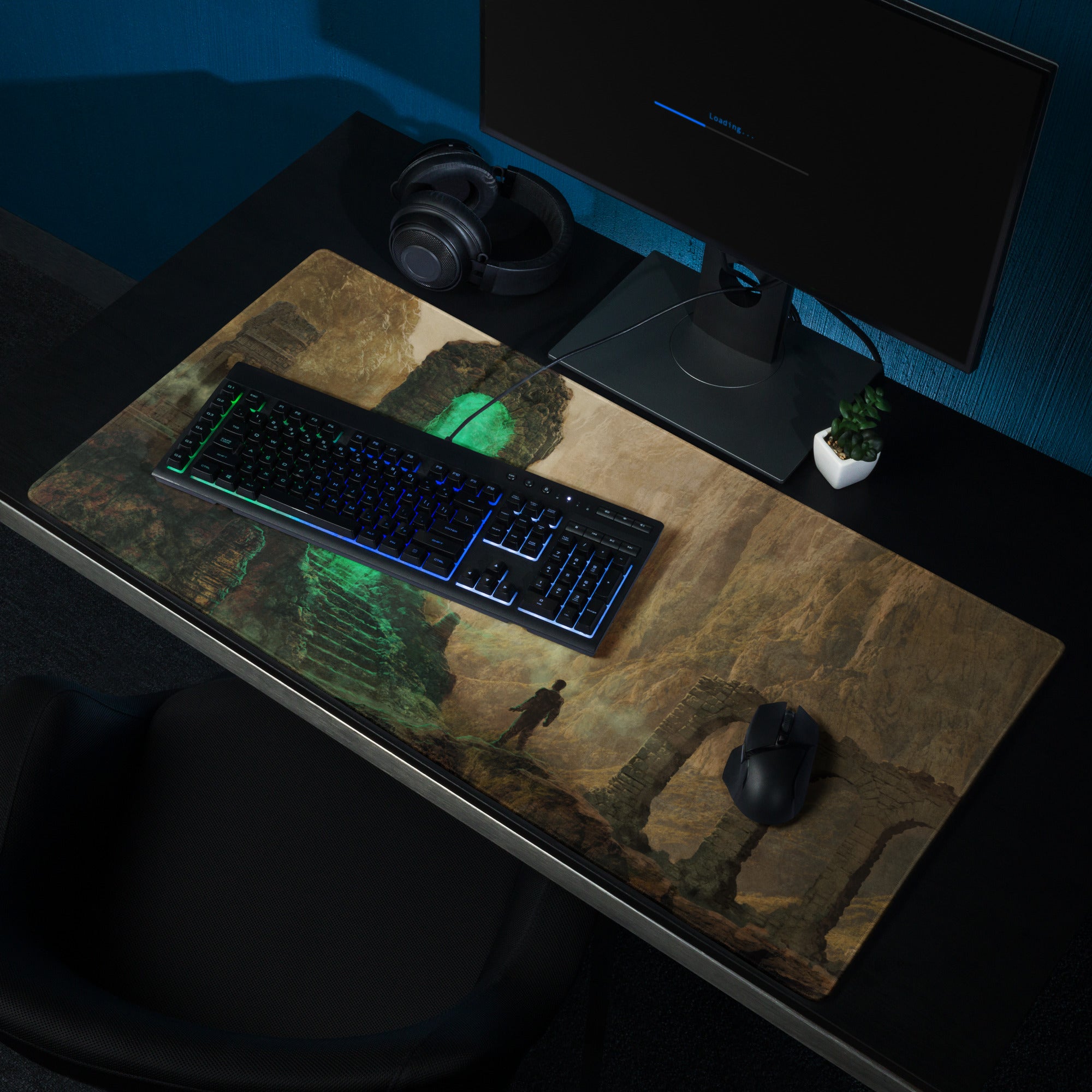 Gaming Mouse Pad Large Extended Green Glow Portal Scene for Gaming Desk Setup Epic Fantasy Digital Art Style Non Slip