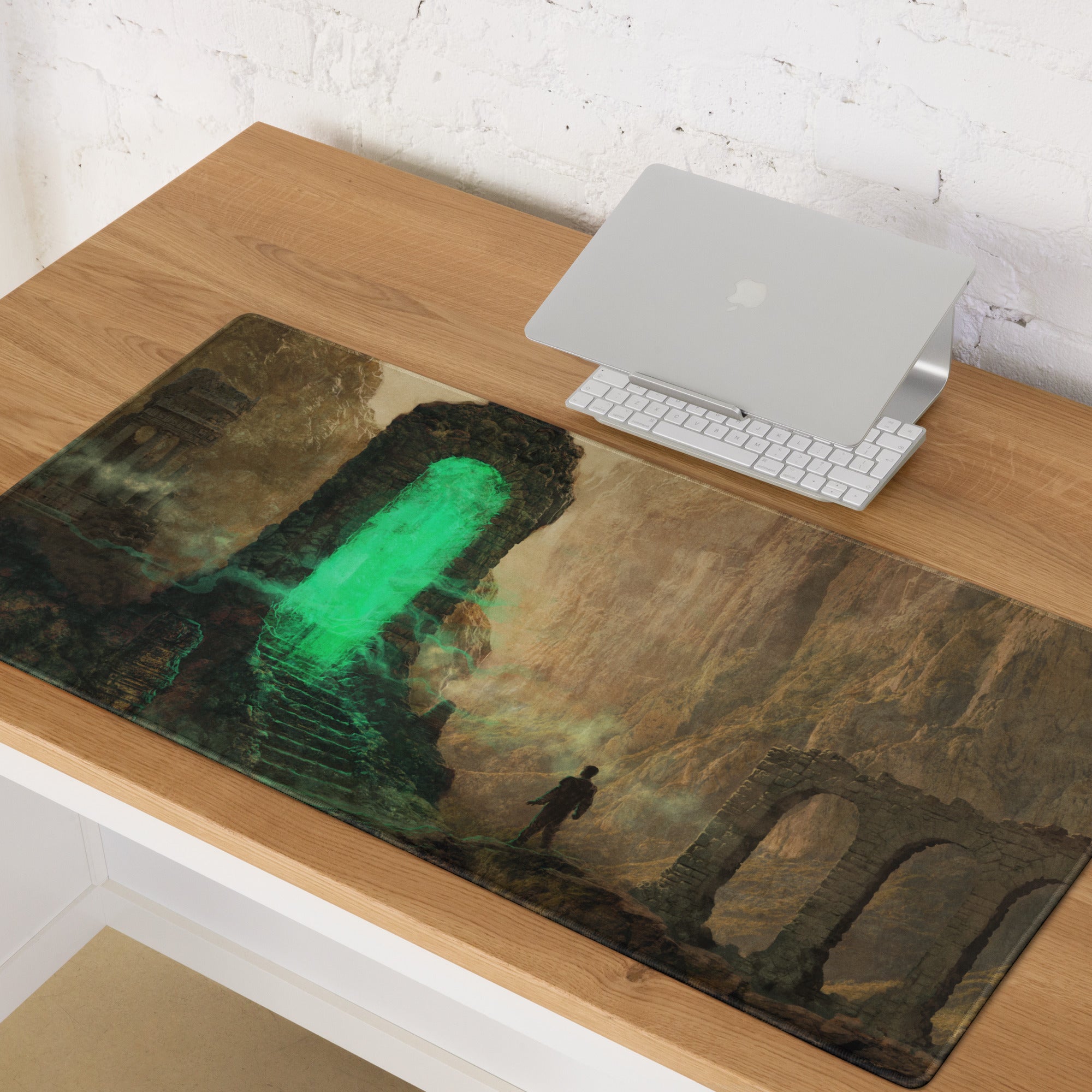 Gaming Mouse Pad Large Extended Green Glow Portal Scene for Gaming Desk Setup Epic Fantasy Digital Art Style Non Slip
