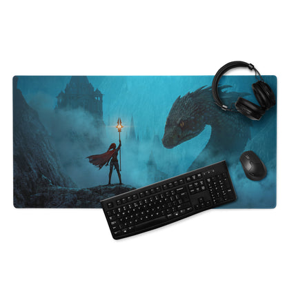 Blue Dragon Fantasy Gaming Mouse Pad for Desk Setup Immersive Digital Artwork Style