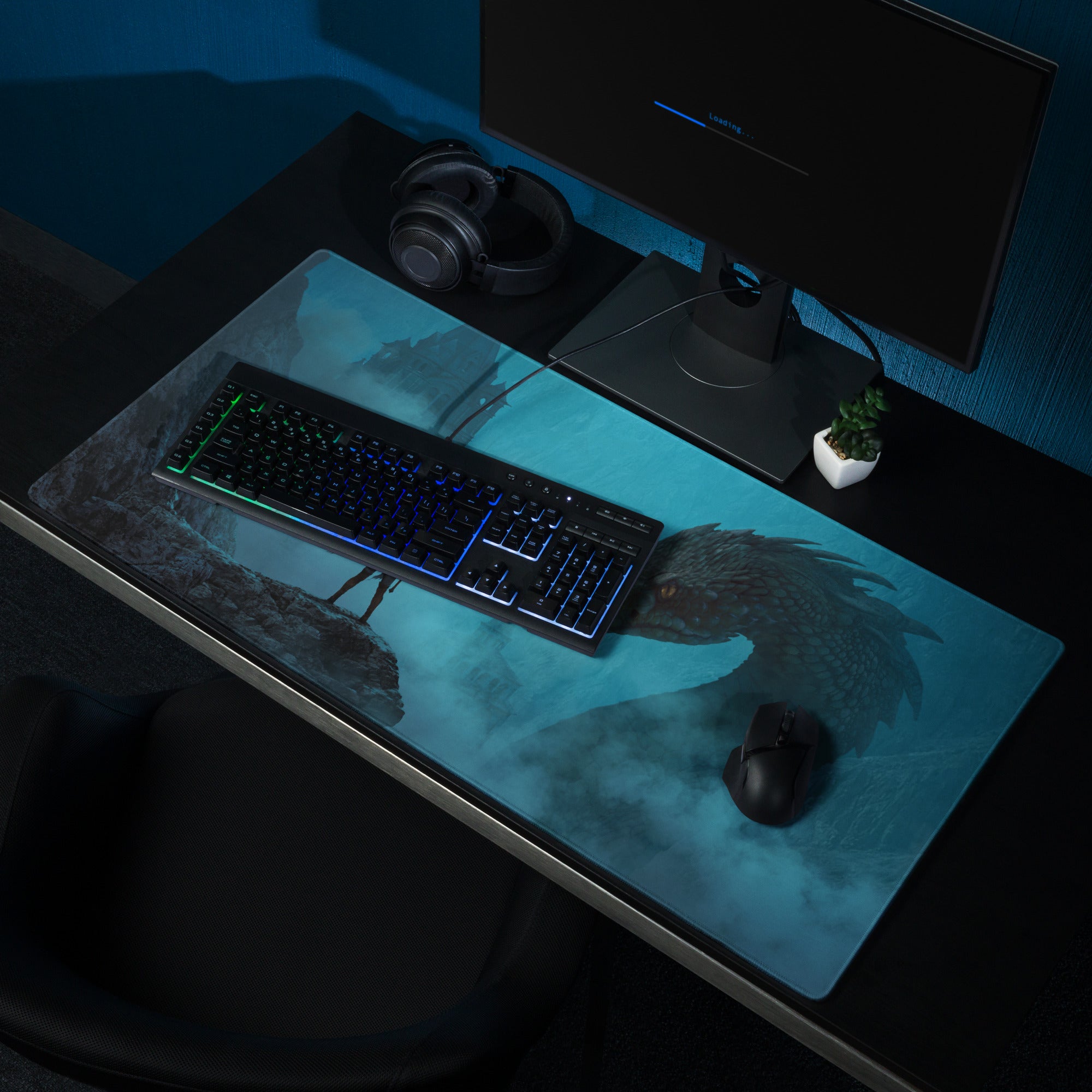 Blue Dragon Fantasy Gaming Mouse Pad for Desk Setup Immersive Digital Artwork Style