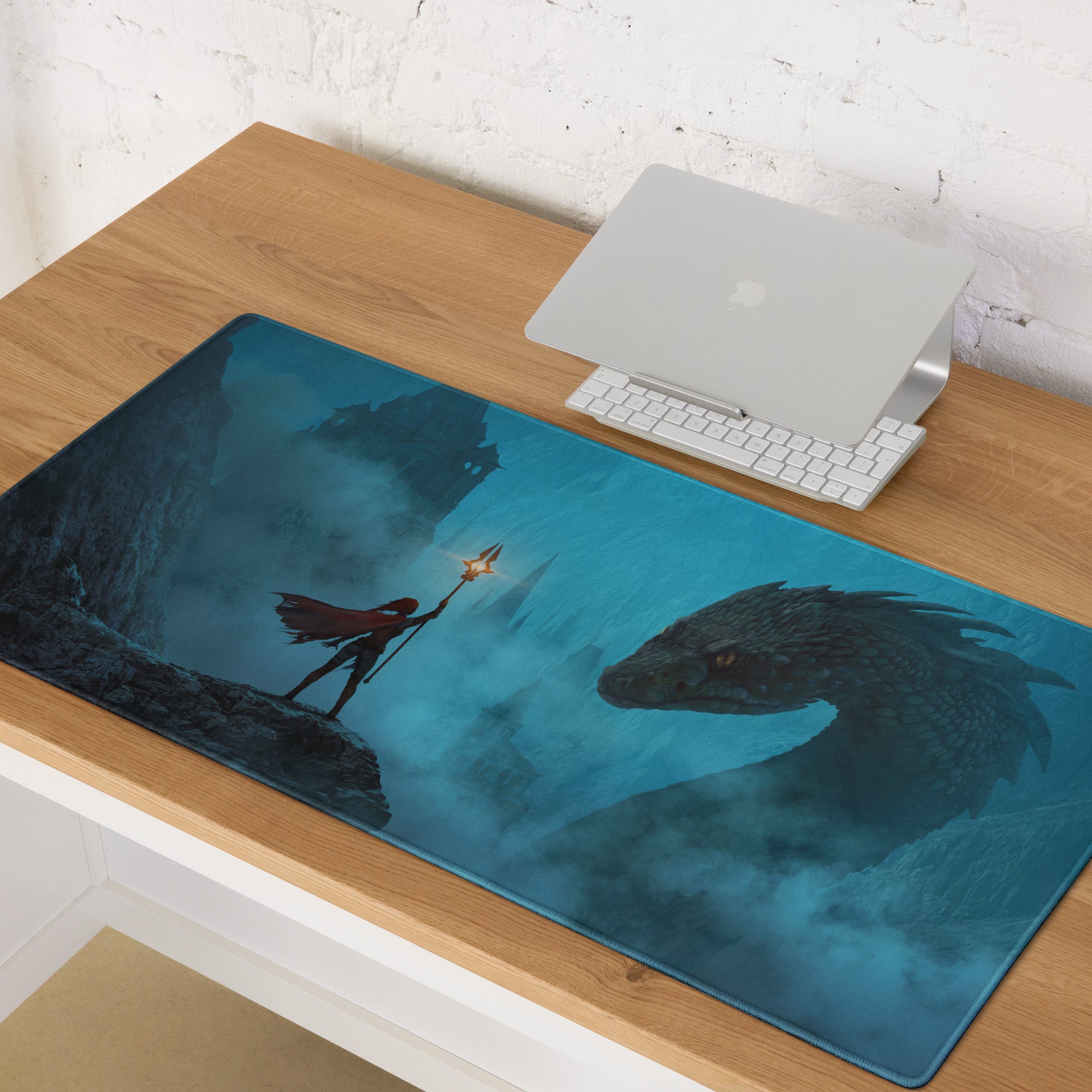 Blue Dragon Fantasy Gaming Mouse Pad for Desk Setup Immersive Digital Artwork Style