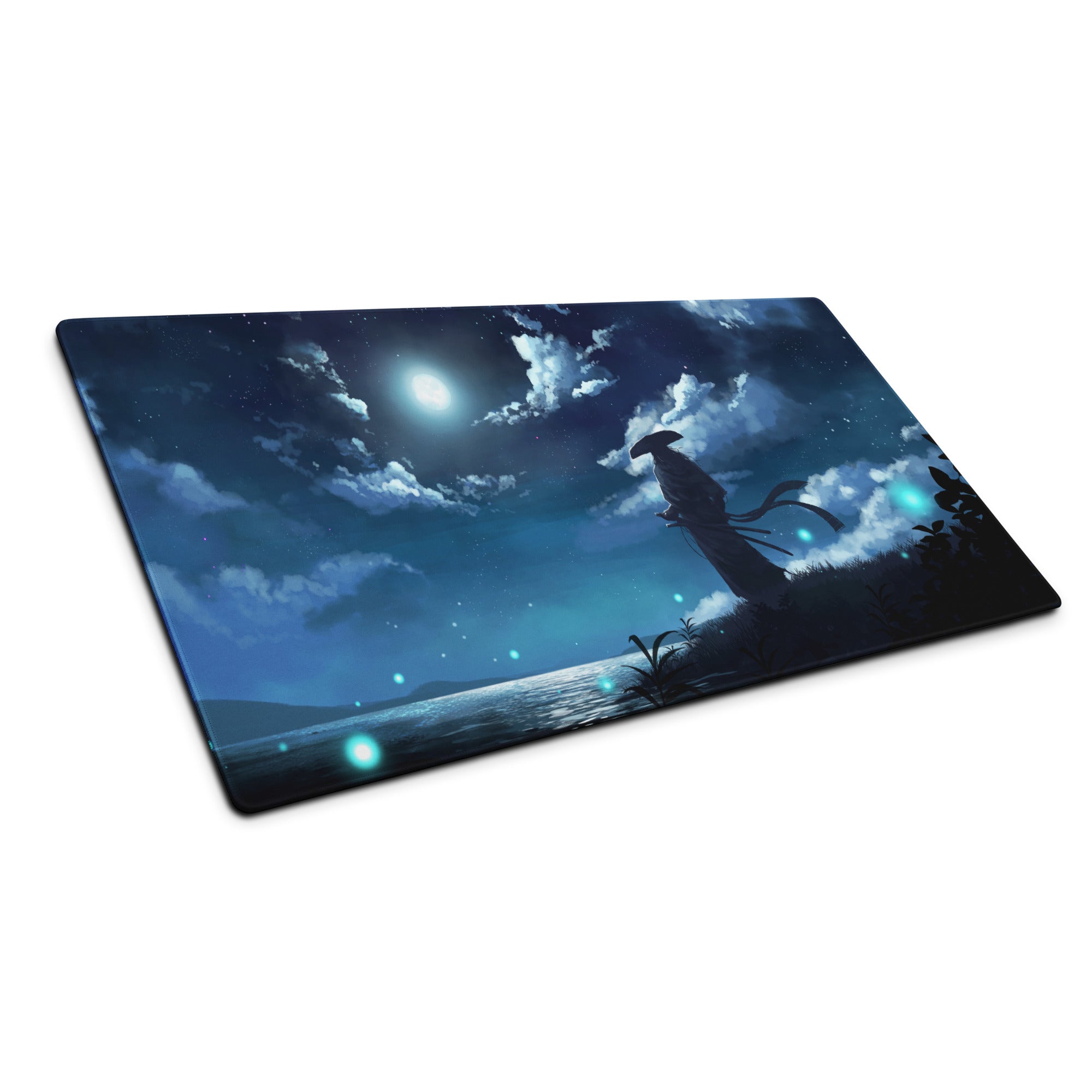Gaming Mouse Pad Blue Night Sky Theme For Desk Gaming Setup Large Non Slip Edge Stitching Mystic Wilderness Art Style