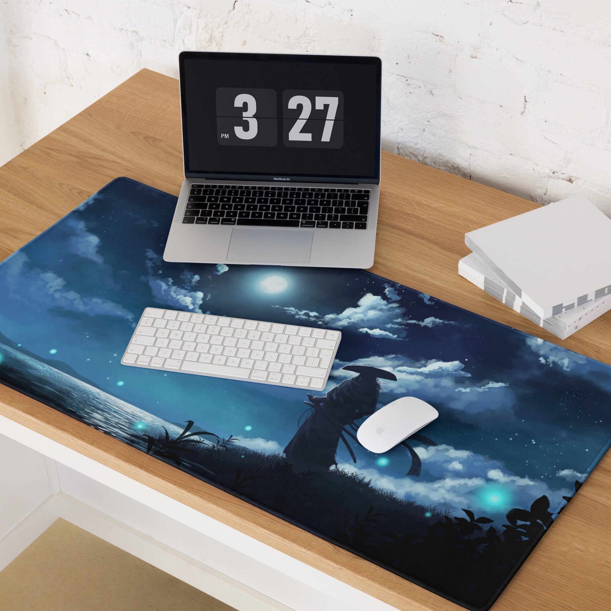 Gaming Mouse Pad Blue Night Sky Theme For Desk Gaming Setup Large Non Slip Edge Stitching Mystic Wilderness Art Style