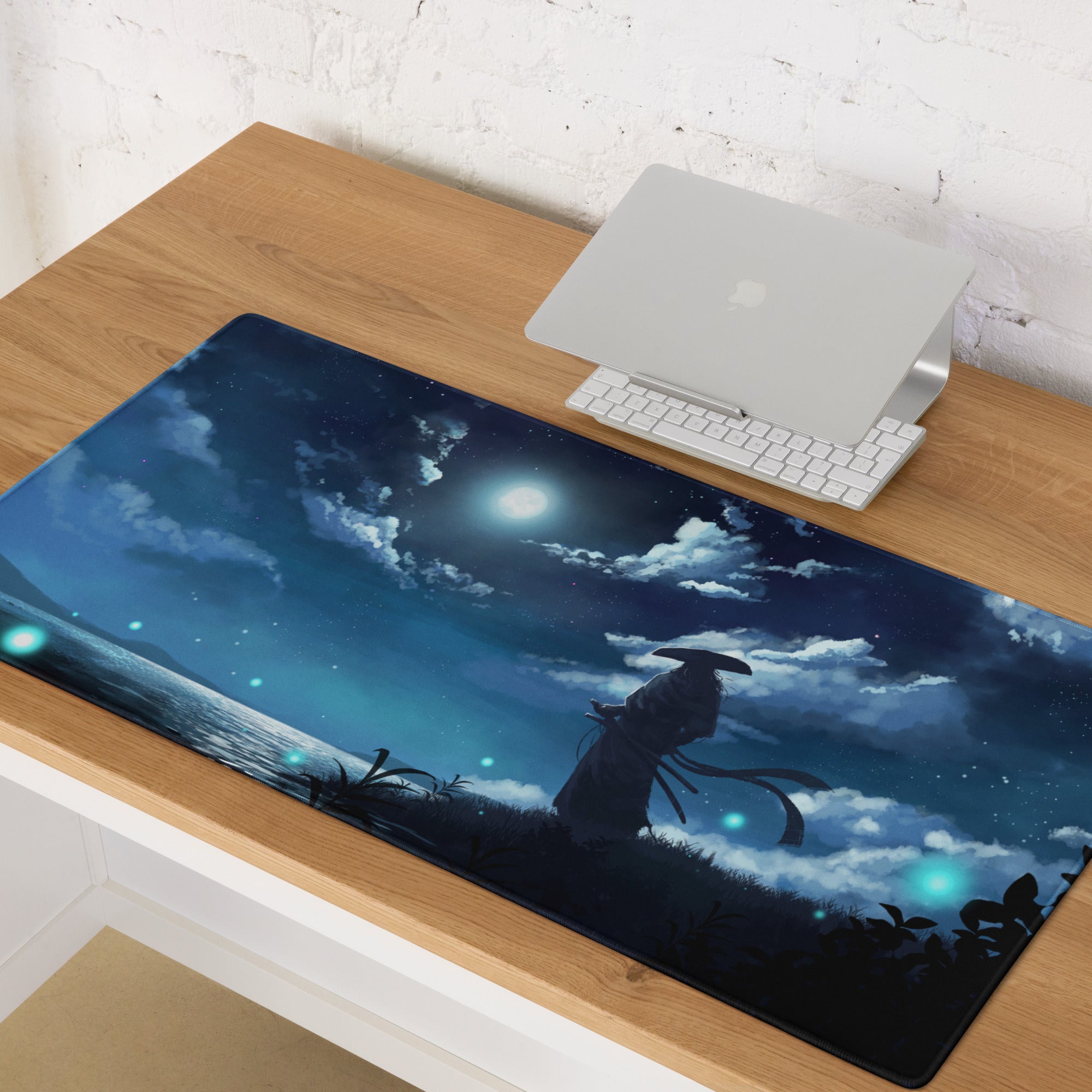 Gaming Mouse Pad Blue Night Sky Theme For Desk Gaming Setup Large Non Slip Edge Stitching Mystic Wilderness Art Style