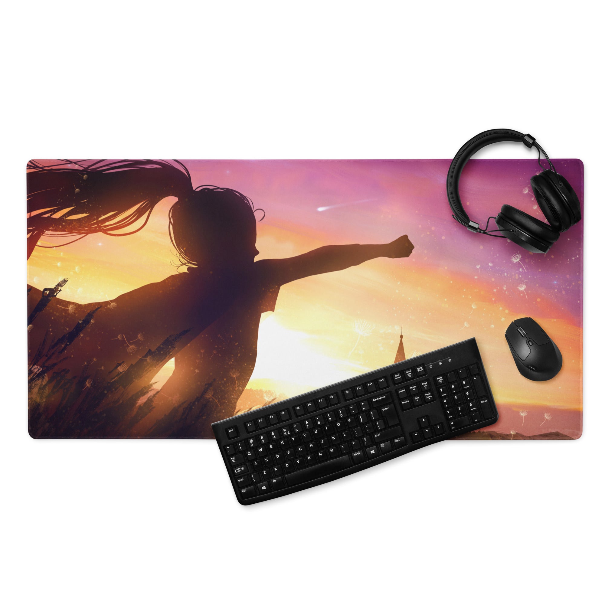 Gaming Mouse Pad Sunset Orange Pink Purple Gradient For Gaming Desk Setup Cinematic Silhouette Digital Art
