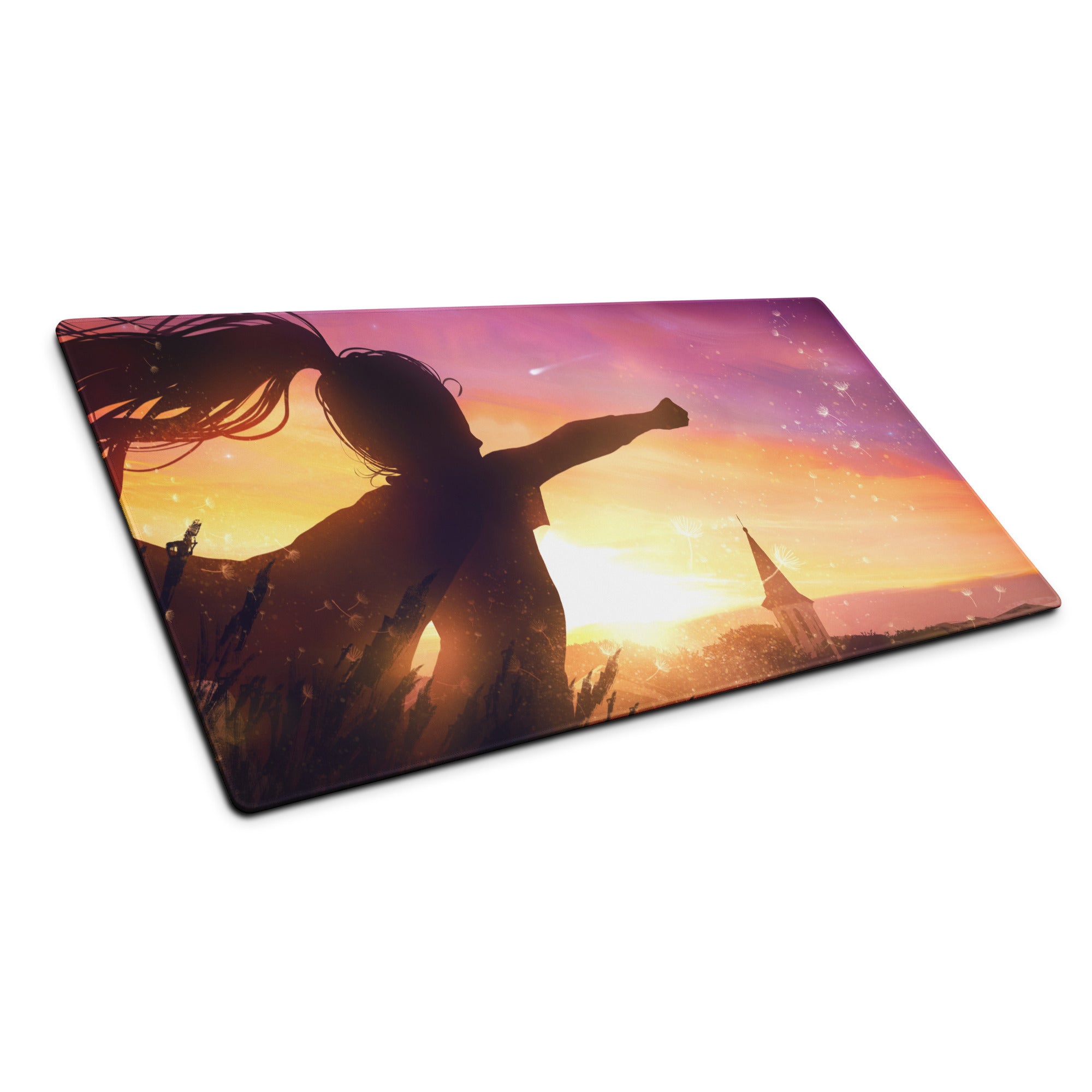 Gaming Mouse Pad Sunset Orange Pink Purple Gradient For Gaming Desk Setup Cinematic Silhouette Digital Art