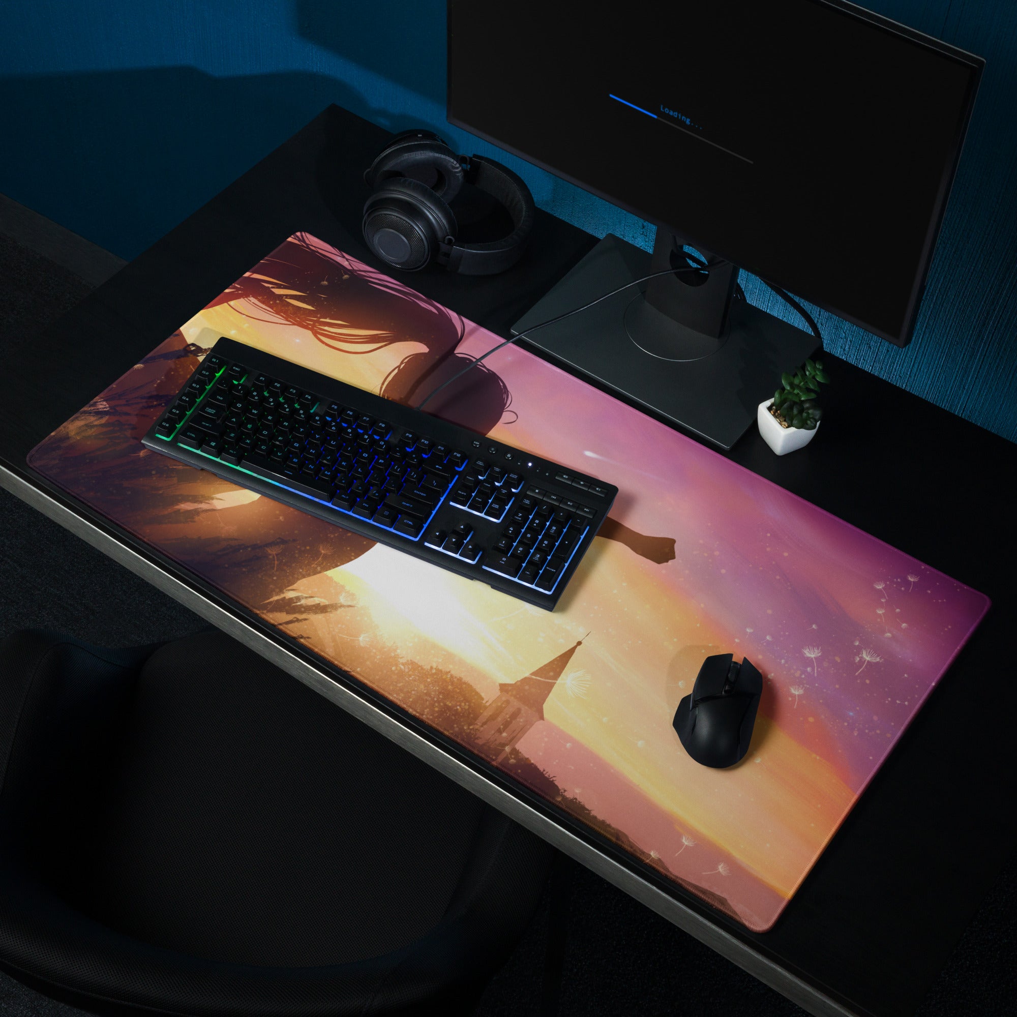Gaming Mouse Pad Sunset Orange Pink Purple Gradient For Gaming Desk Setup Cinematic Silhouette Digital Art