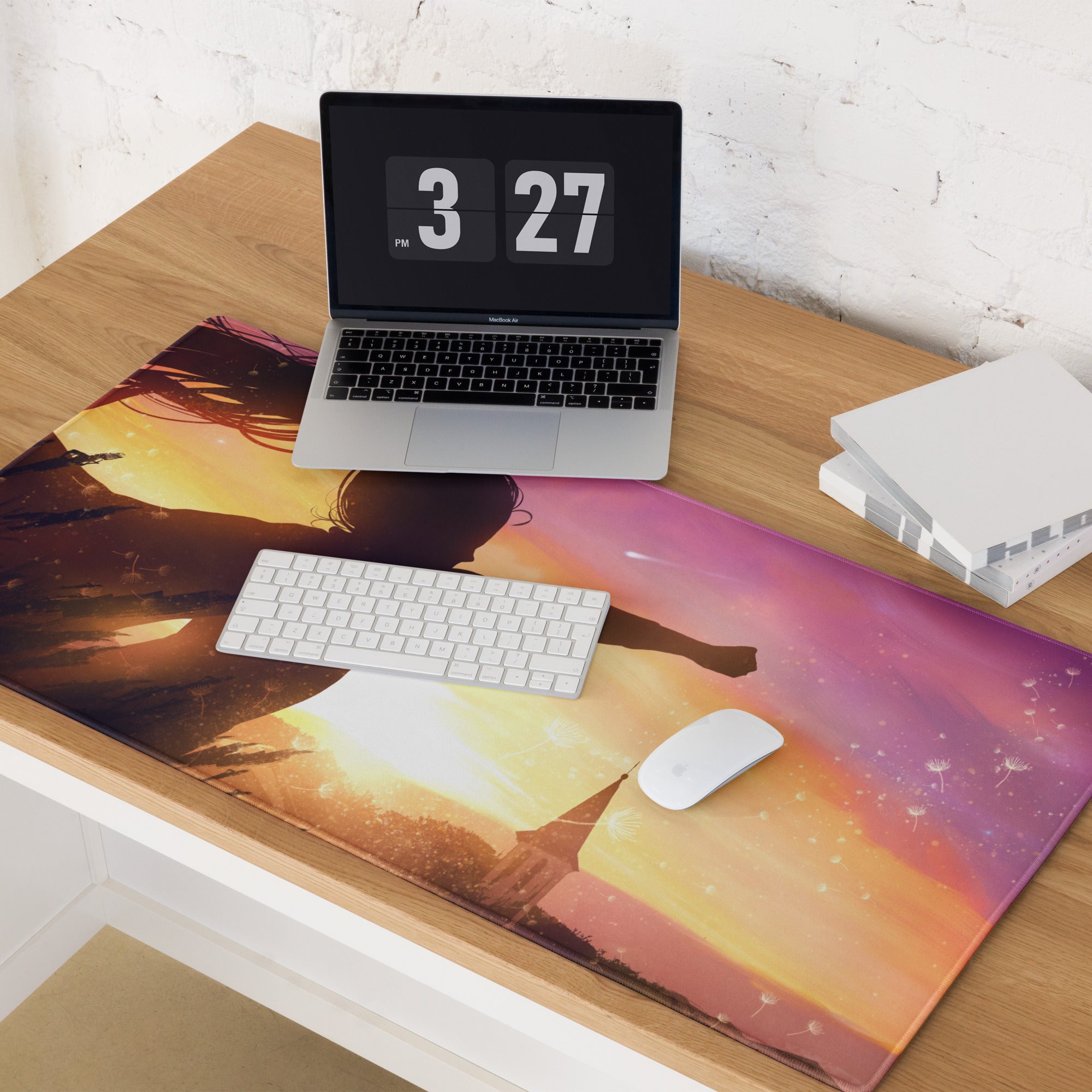 Gaming Mouse Pad Sunset Orange Pink Purple Gradient For Gaming Desk Setup Cinematic Silhouette Digital Art