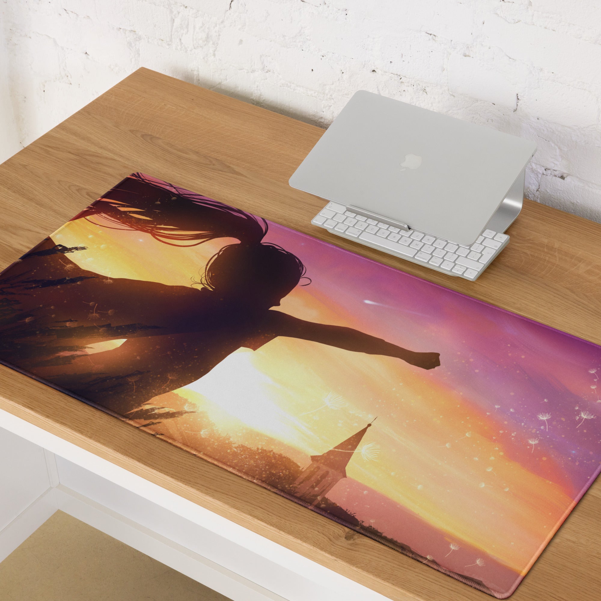 Gaming Mouse Pad Sunset Orange Pink Purple Gradient For Gaming Desk Setup Cinematic Silhouette Digital Art