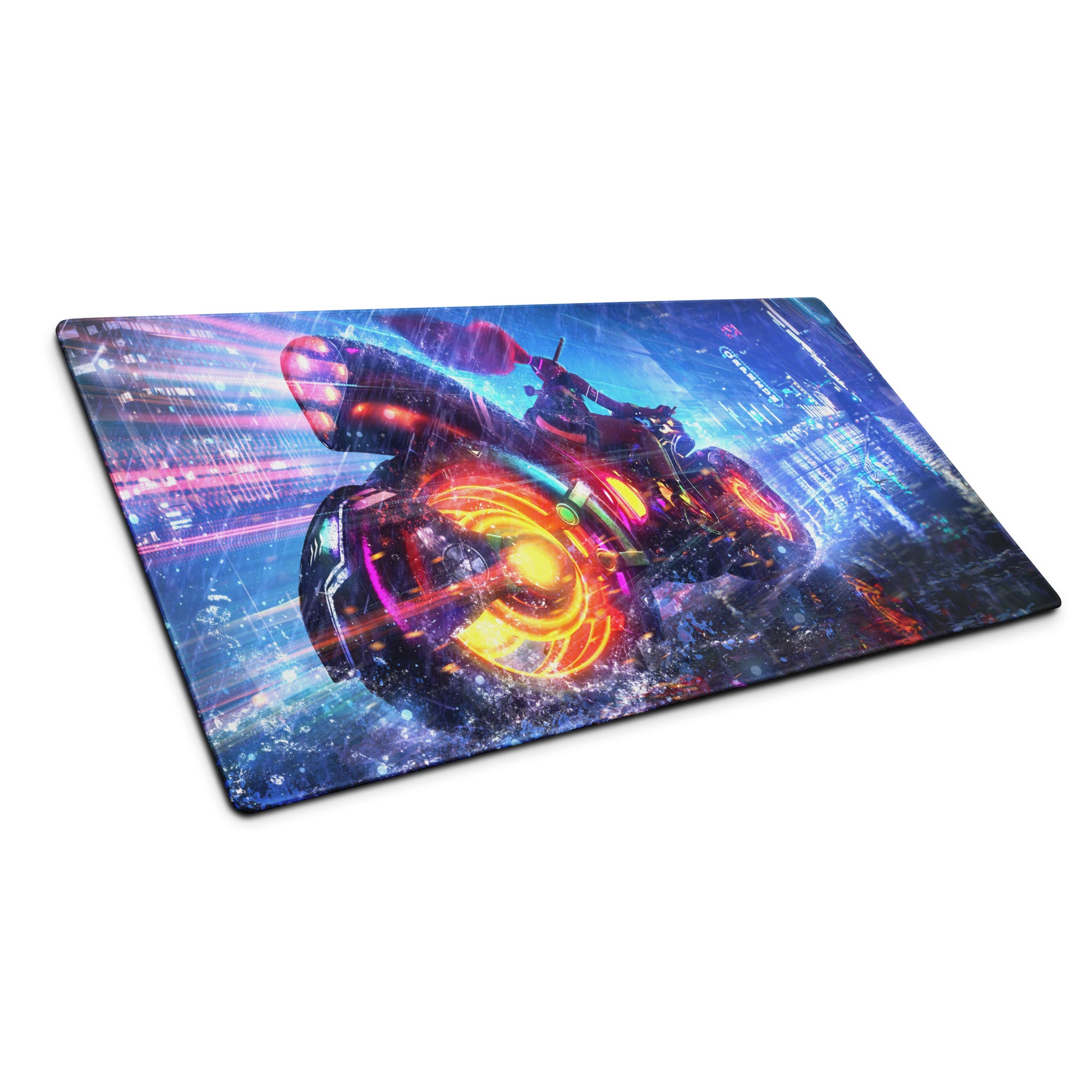 Gaming Mouse Pad Neon Blue Purple Pink For Desk Setup Cyberpunk Style Non Slip Edge Stitch HD Print