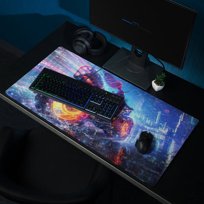 Gaming Mouse Pad Neon Blue Purple Pink For Desk Setup Cyberpunk Style Non Slip Edge Stitch HD Print