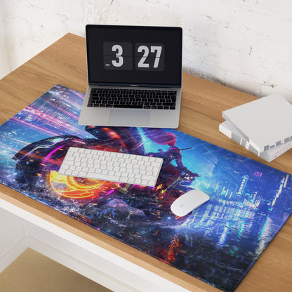 Gaming Mouse Pad Neon Blue Purple Pink For Desk Setup Cyberpunk Style Non Slip Edge Stitch HD Print