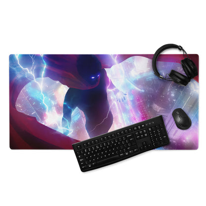 Gaming Mouse Pad Purple Blue Neon Lightning Cyberpunk Desk Mat For Gaming Setup Non Slip Surface