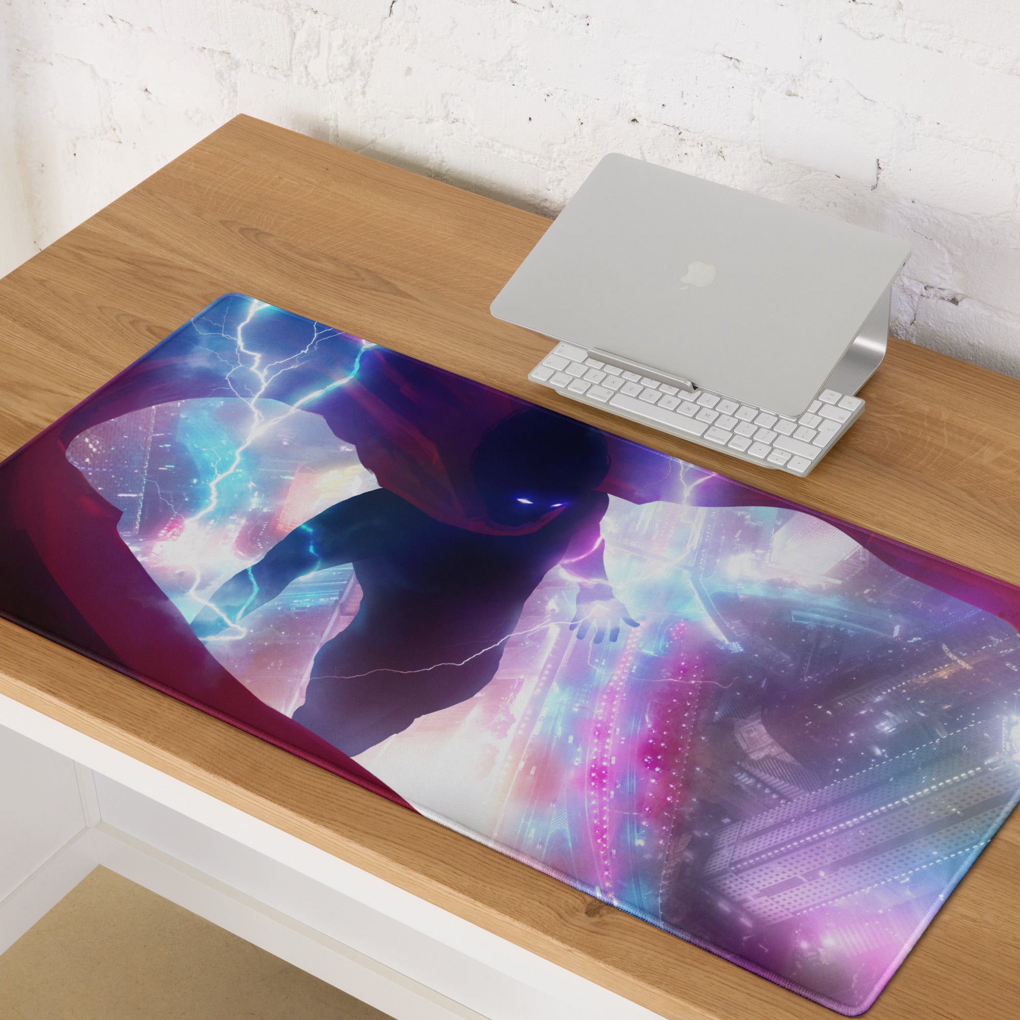 Gaming Mouse Pad Purple Blue Neon Lightning Cyberpunk Desk Mat For Gaming Setup Non Slip Surface