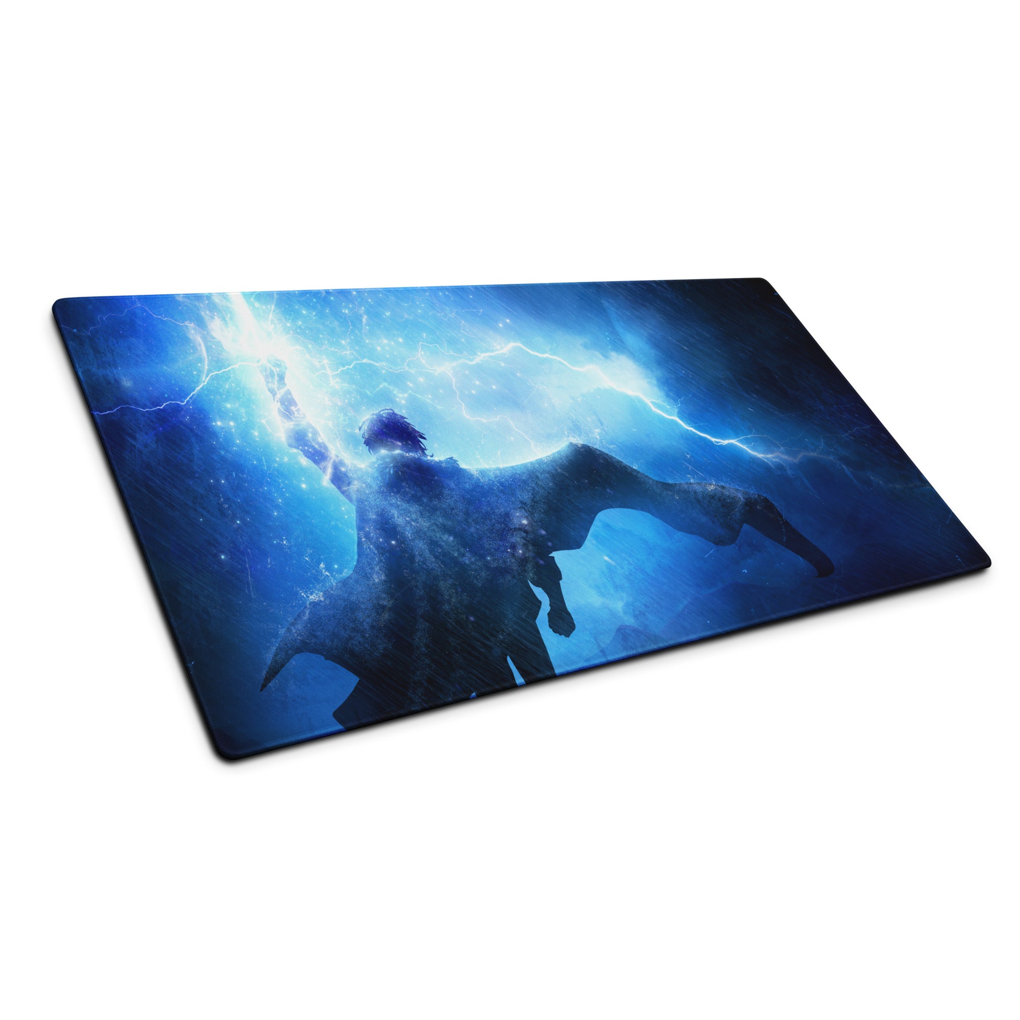 Blue Lightning Gaming Mouse Pad for Desktop Setup, Large Non Slip Edge, Neon Hero Artwork