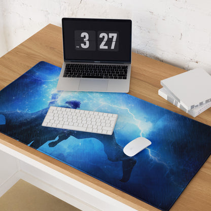 Blue Lightning Gaming Mouse Pad for Desktop Setup, Large Non Slip Edge, Neon Hero Artwork