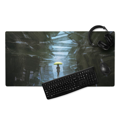 Gaming Mouse Pad Blue And Black With Yellow Umbrella Artwork For Desk Setup Modern Abstract Style