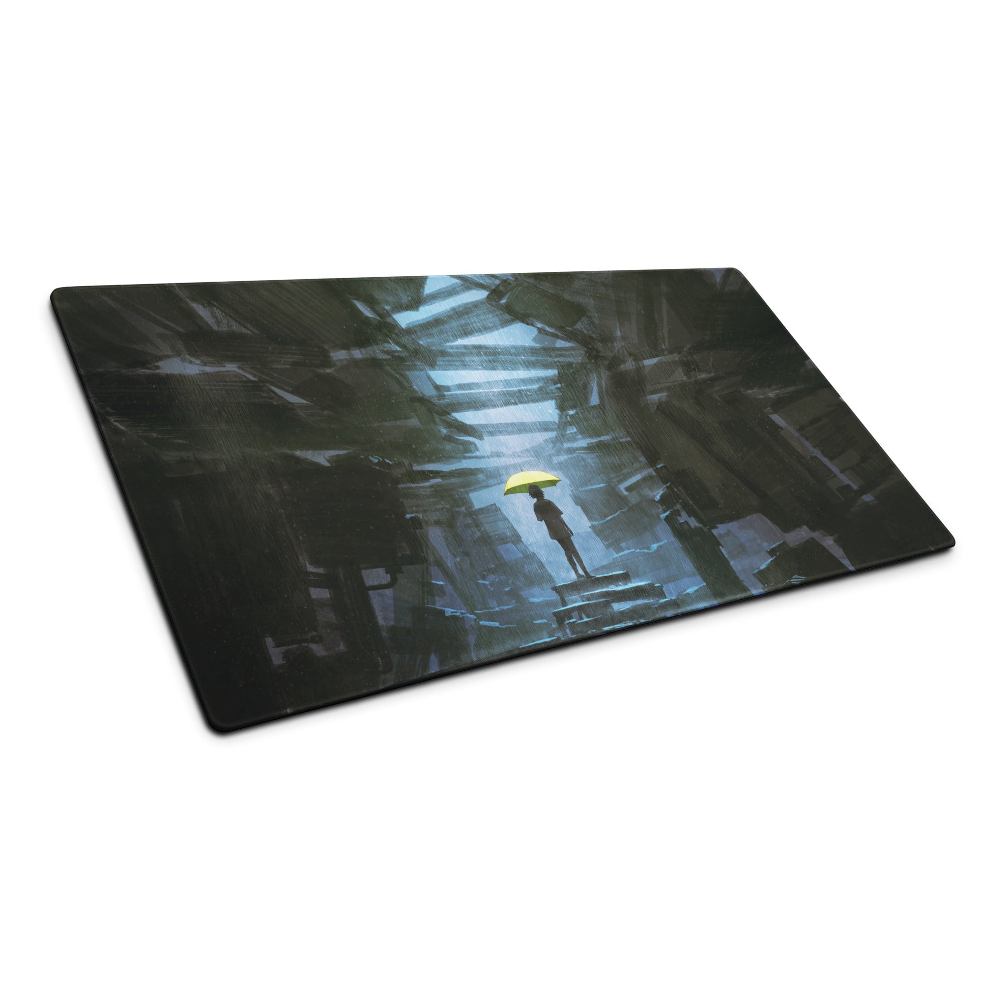 Gaming Mouse Pad Blue And Black With Yellow Umbrella Artwork For Desk Setup Modern Abstract Style