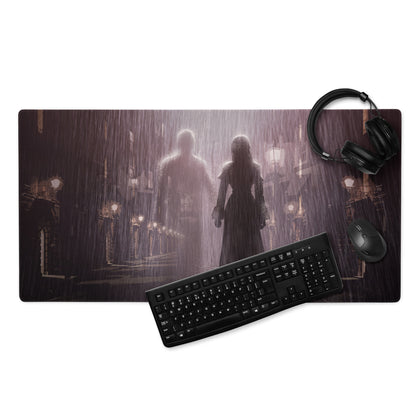 Dark Purple Gray Rainy City Noir Gaming Mouse Pad For Desktop Setup With Large Size And Non Slip Edges