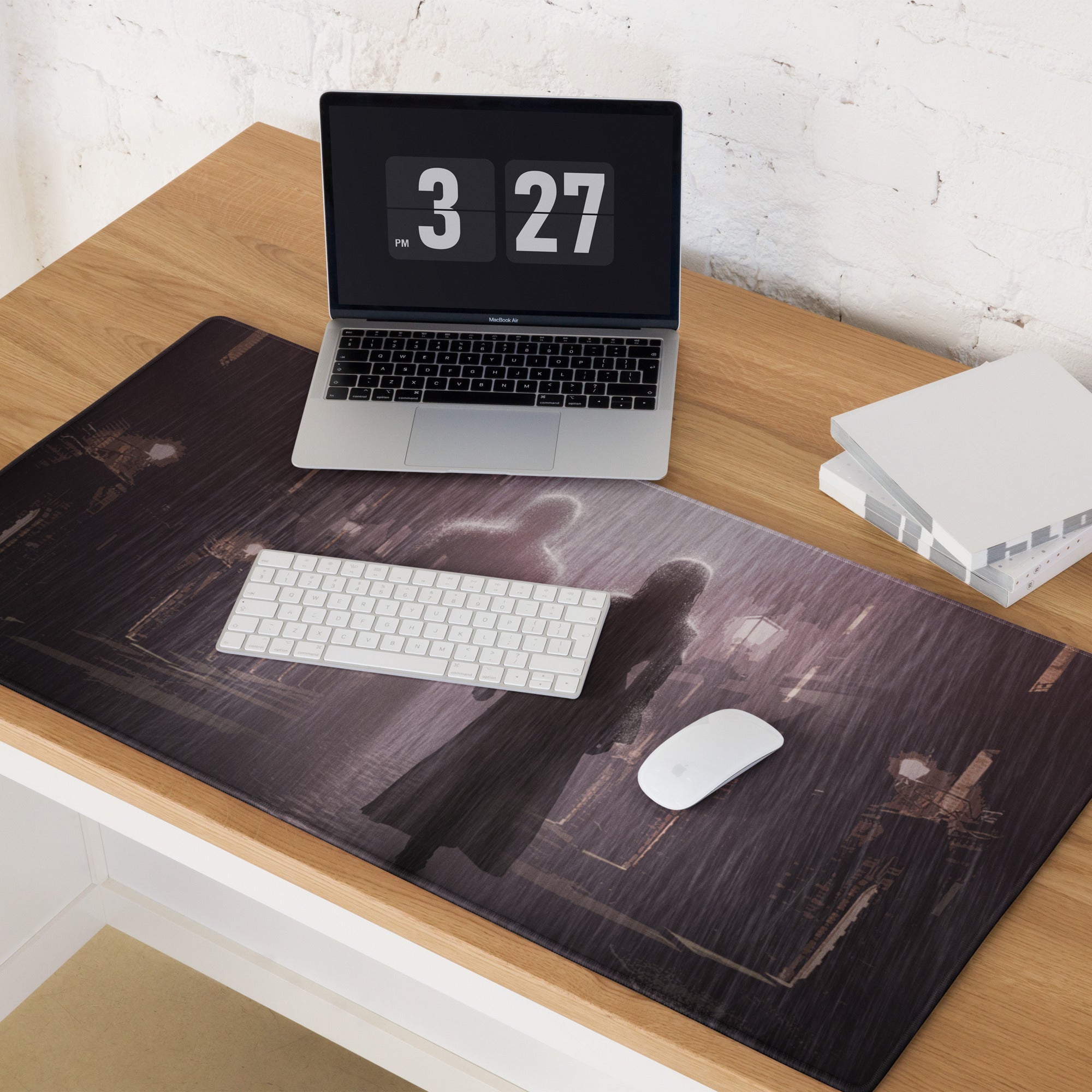 Dark Purple Gray Rainy City Noir Gaming Mouse Pad For Desktop Setup With Large Size And Non Slip Edges