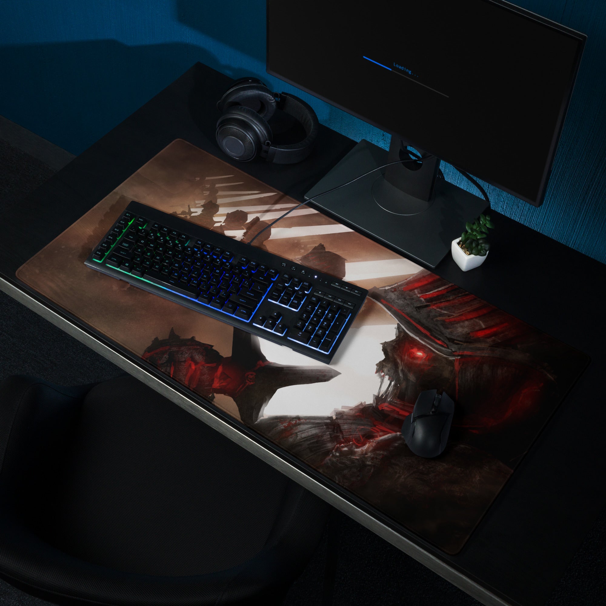 Gaming Mouse Pad Large Red And Black Battle Art For Gaming Desk Setup Non Slip Base HD Print For Competitive Esports