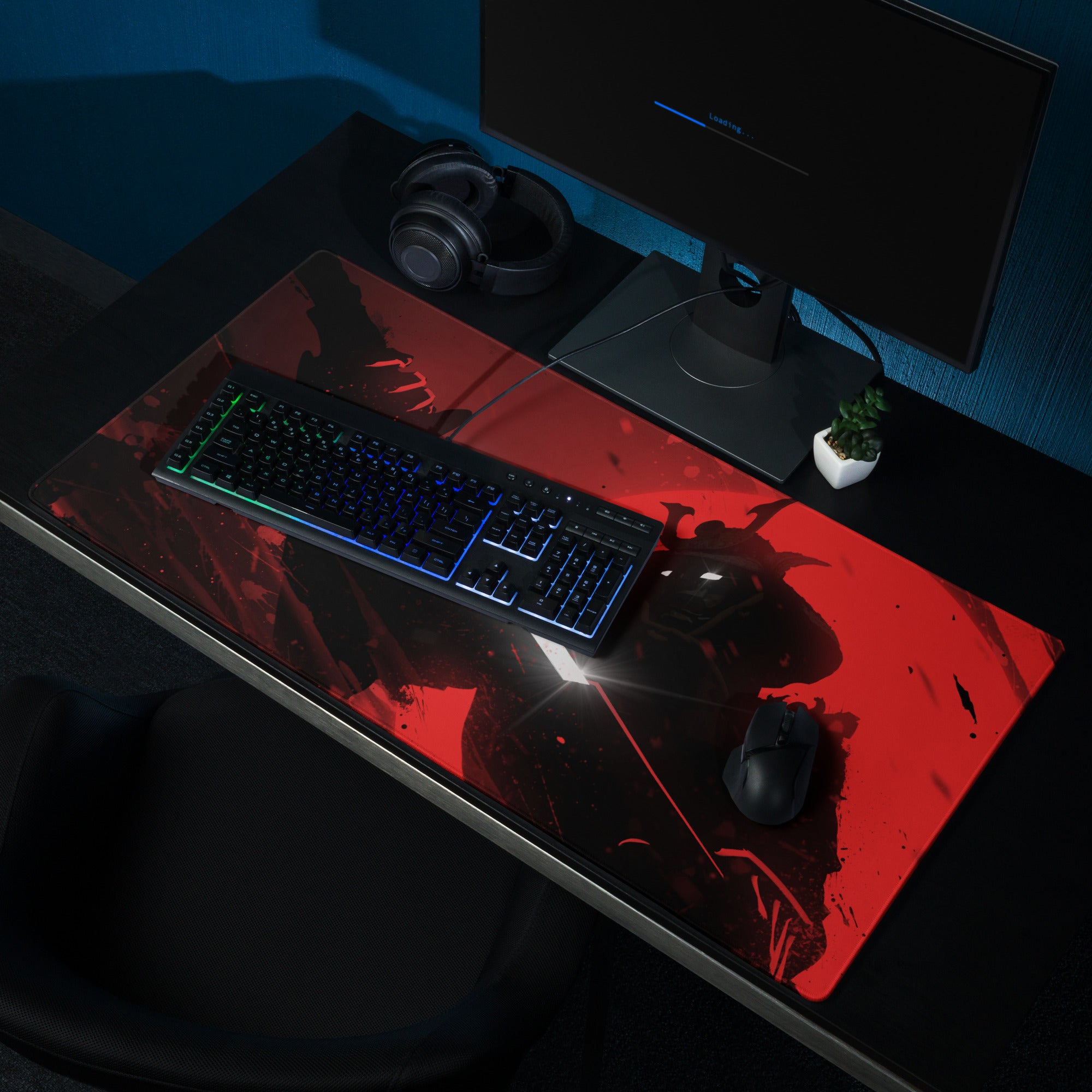 Red Black Gaming Mouse Pad For Desktop Setup Modern Abstract Art Style With Non Slip
