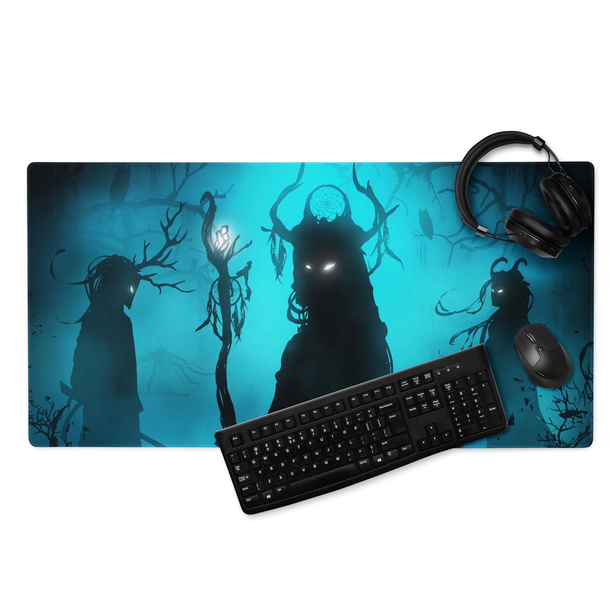 Gaming Mouse Pad Large Blue Black For Gaming Desk Setup Silhouette Dark Fantasy Digital Art