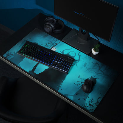 Gaming Mouse Pad Large Blue Black For Gaming Desk Setup Silhouette Dark Fantasy Digital Art