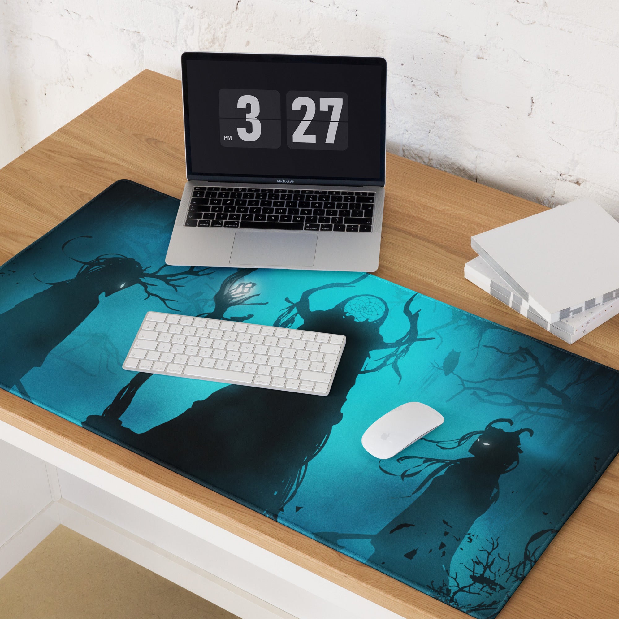 Gaming Mouse Pad Large Blue Black For Gaming Desk Setup Silhouette Dark Fantasy Digital Art