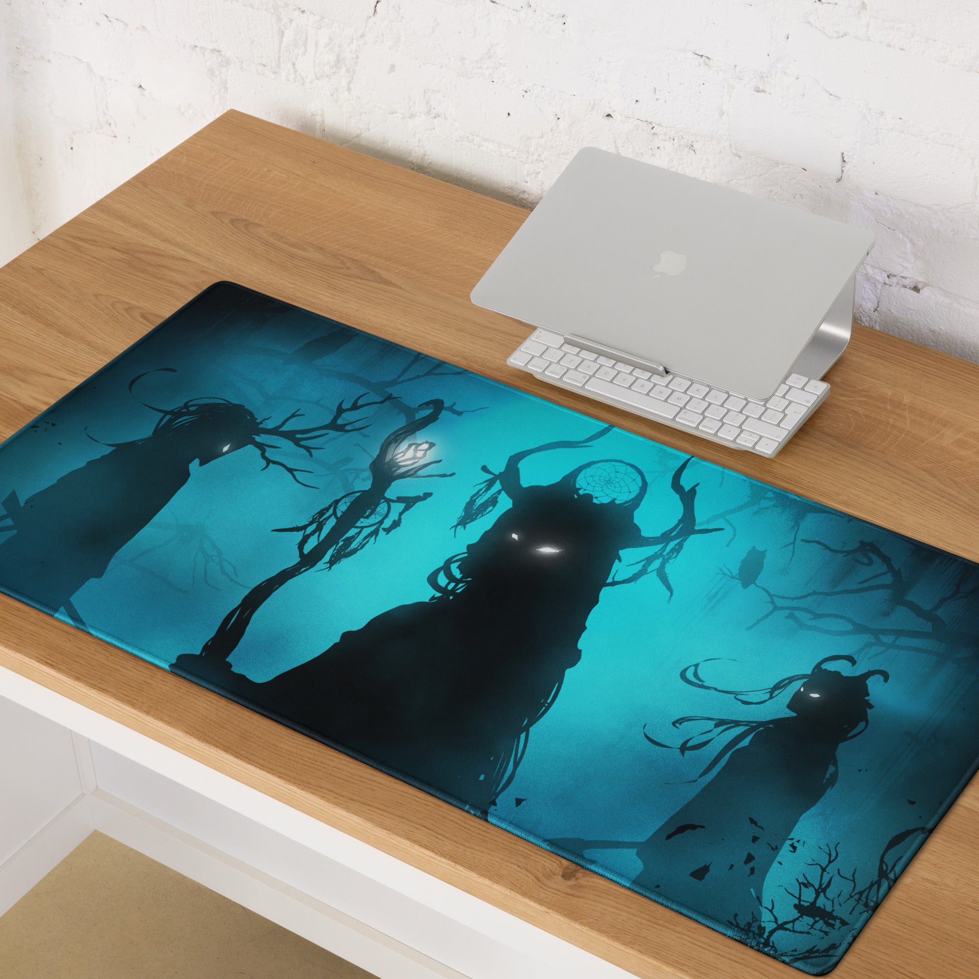 Gaming Mouse Pad Large Blue Black For Gaming Desk Setup Silhouette Dark Fantasy Digital Art