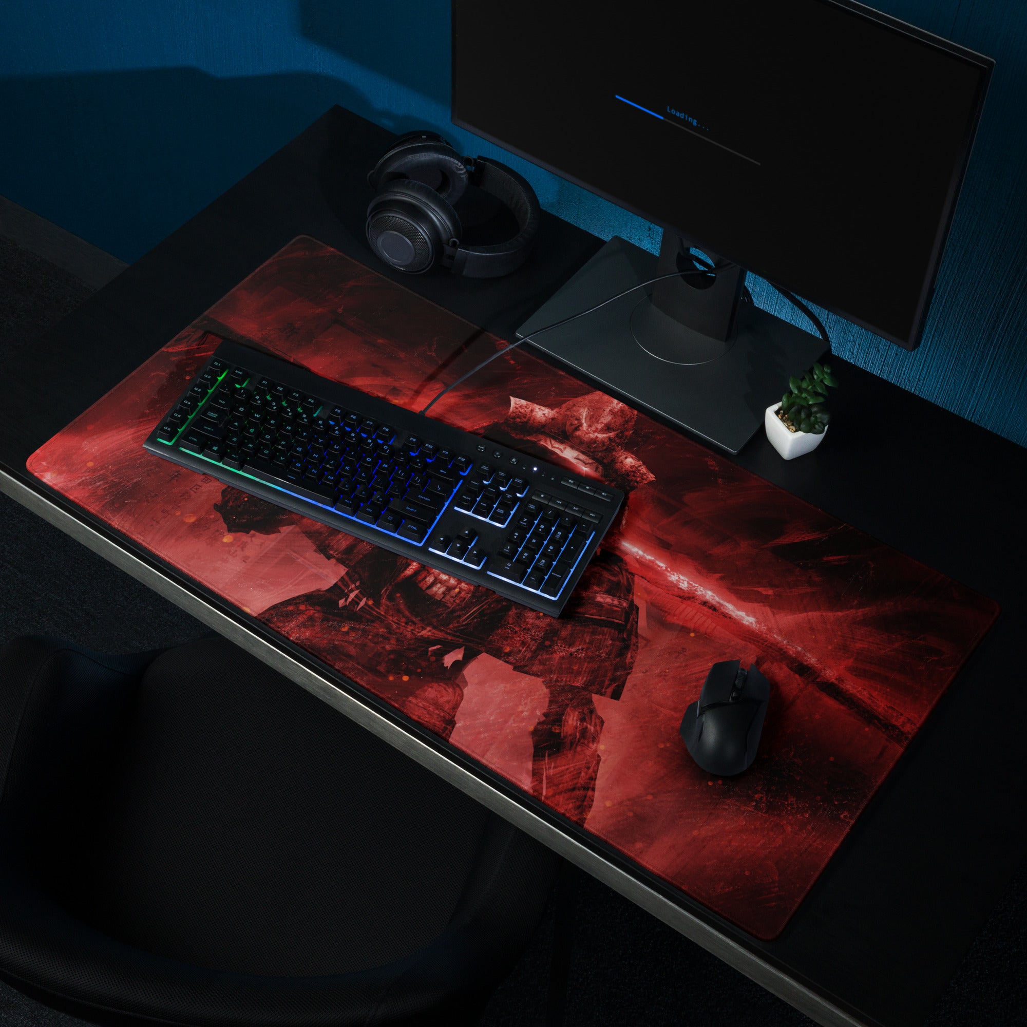 Gaming Mouse Pad Red And Black Large Desk Mat For Gaming Setup Modern Dark Warrior Art Epic Mood FPS MOBA Digital