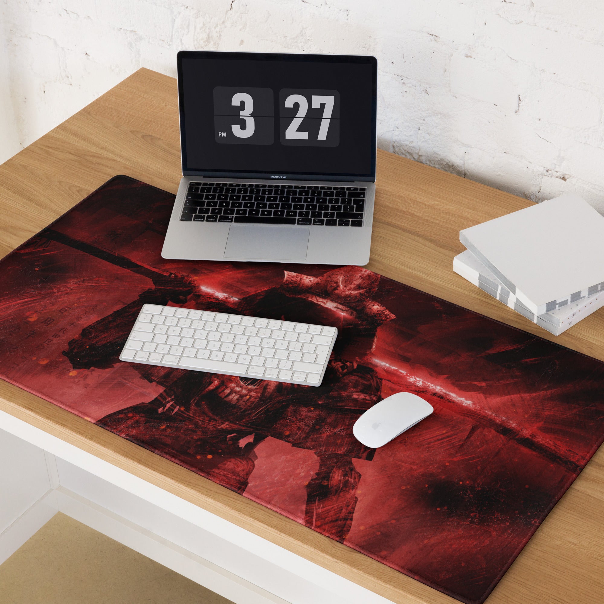Gaming Mouse Pad Red And Black Large Desk Mat For Gaming Setup Modern Dark Warrior Art Epic Mood FPS MOBA Digital