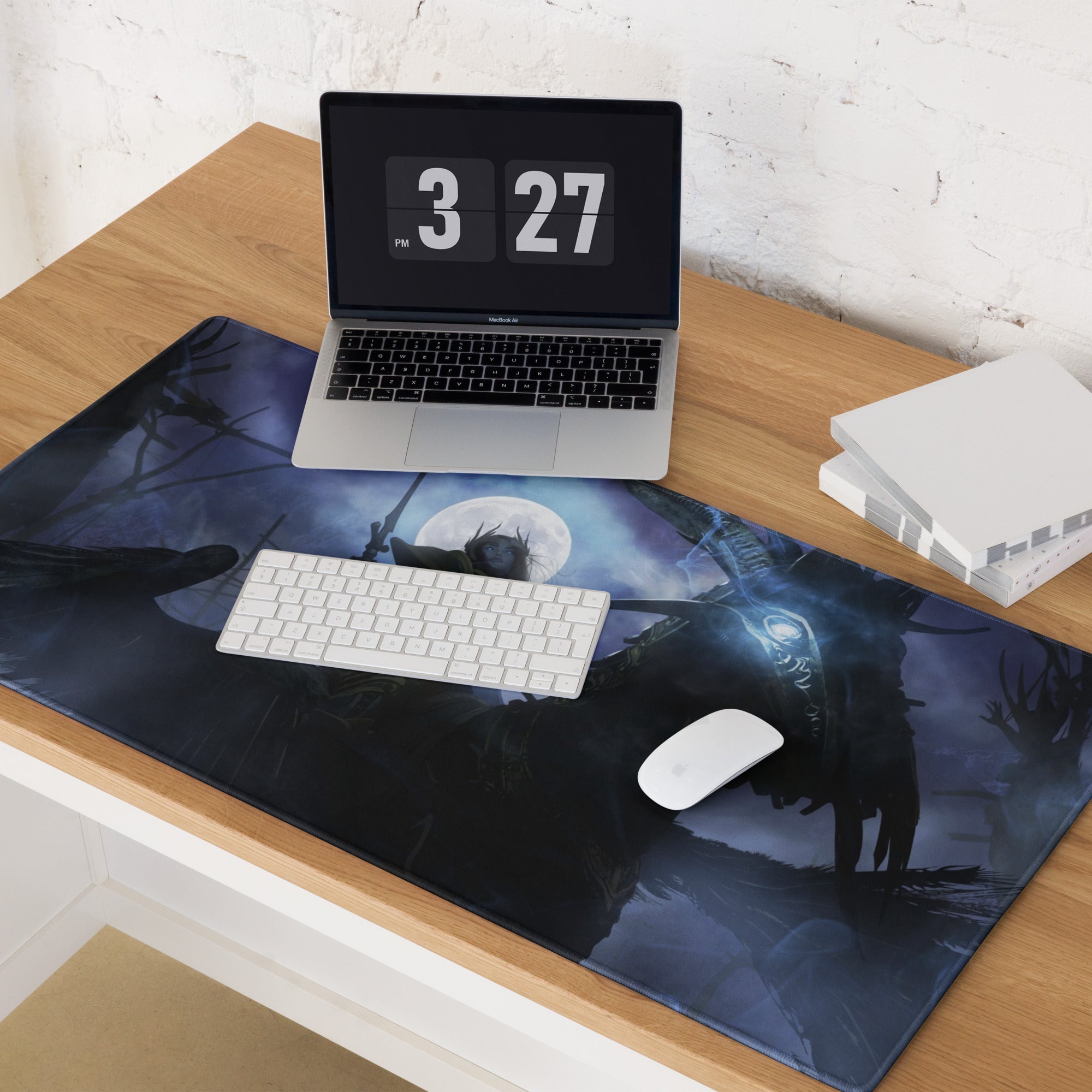 Fantasy Battle Theme Gaming Mouse Pad In Deep Blue And Purple For Desktop Setup Immersive Cinematic Digital Art Style