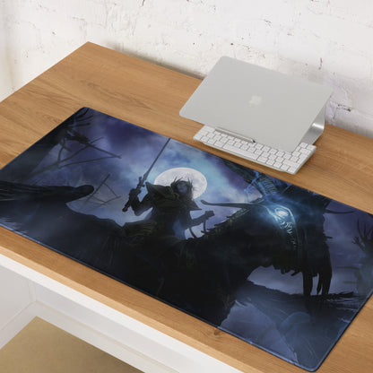 Fantasy Battle Theme Gaming Mouse Pad In Deep Blue And Purple For Desktop Setup Immersive Cinematic Digital Art Style