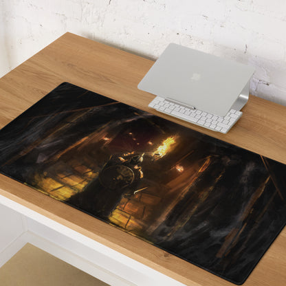 Dark Knight Gamer Mouse Pad Orange Flame Digital Art for Desktop Setup and Pro Gaming Station