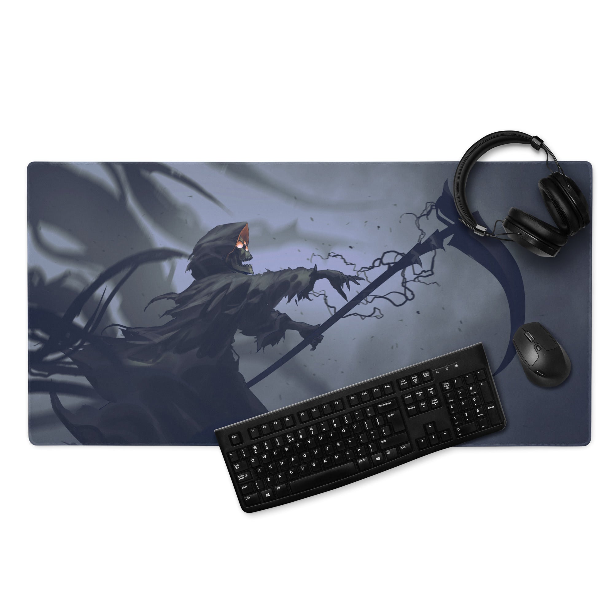 Dark Blue Grim Reaper Gaming Mouse Pad For Gaming Desk Large Size Non Slip Base Edge Stitching Epic Fantasy Art
