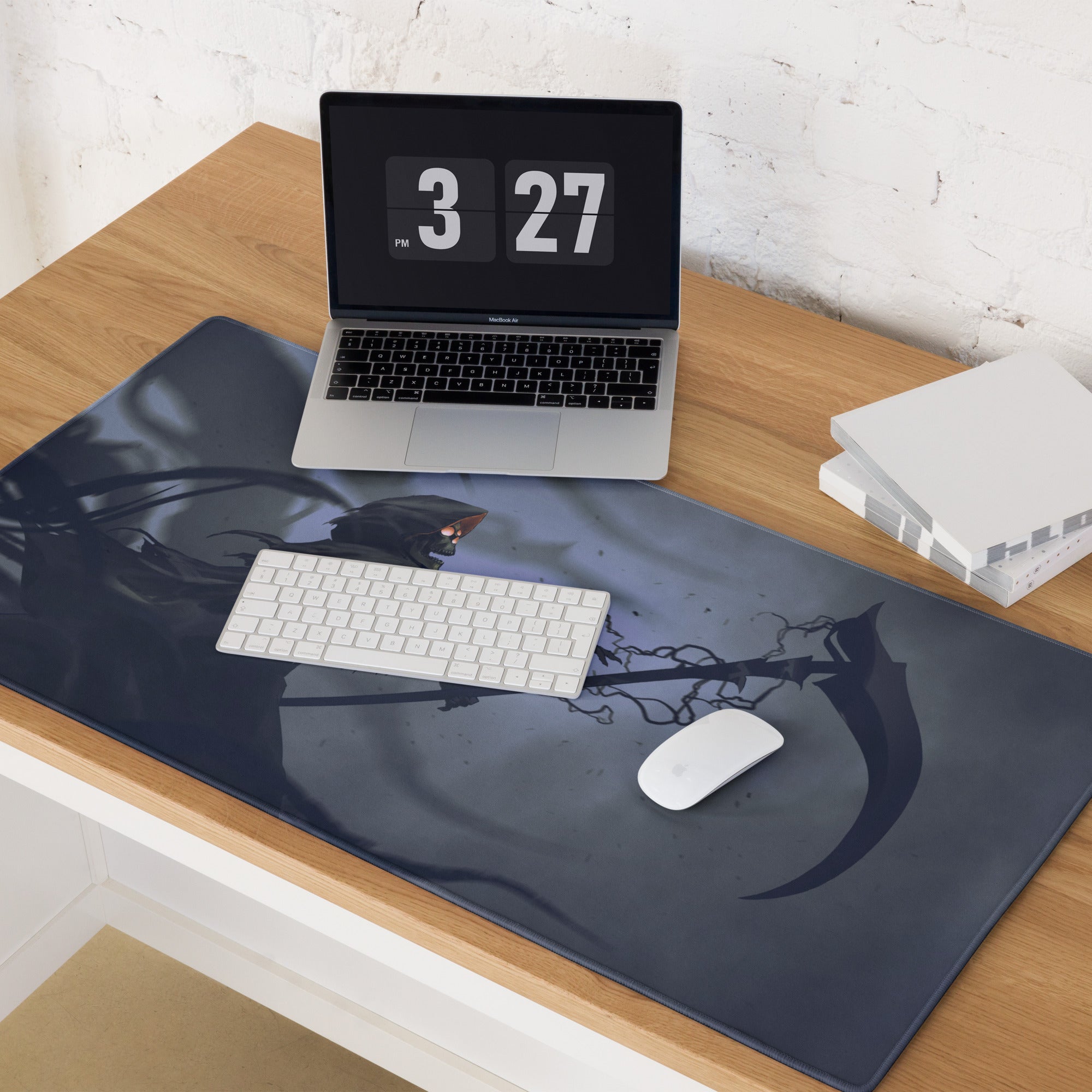 Dark Blue Grim Reaper Gaming Mouse Pad For Gaming Desk Large Size Non Slip Base Edge Stitching Epic Fantasy Art