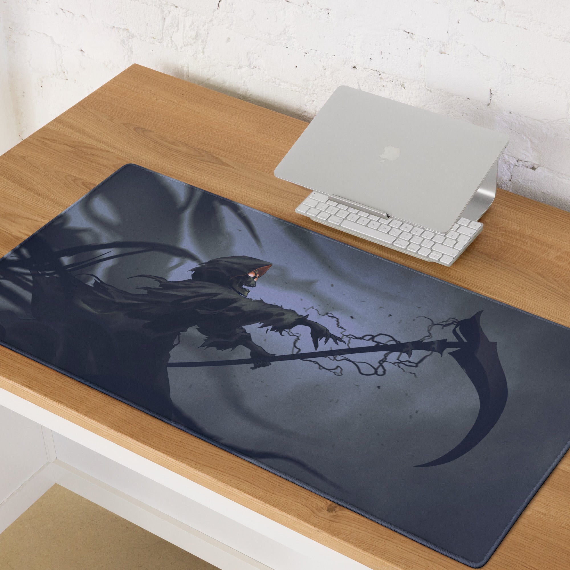 Dark Blue Grim Reaper Gaming Mouse Pad For Gaming Desk Large Size Non Slip Base Edge Stitching Epic Fantasy Art