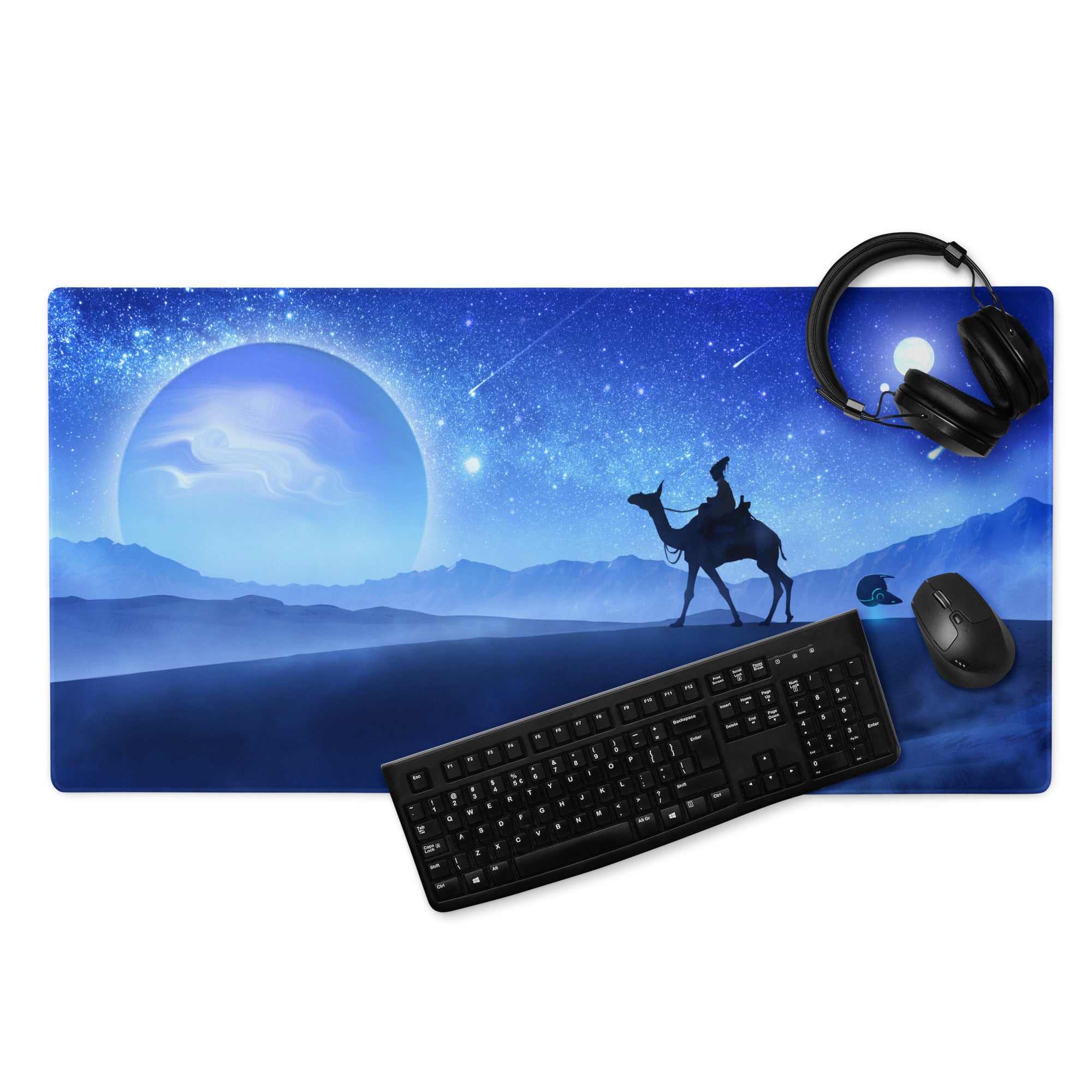 Blue Space Themed Gaming Mouse Pad For Desktop Setup Cosmic Night Sky Illustration Dreamy Celestial Mood Space Art