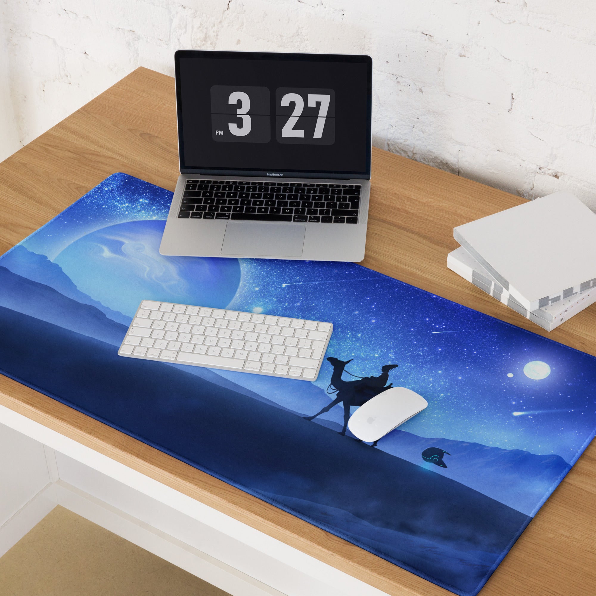 Blue Space Themed Gaming Mouse Pad For Desktop Setup Cosmic Night Sky Illustration Dreamy Celestial Mood Space Art