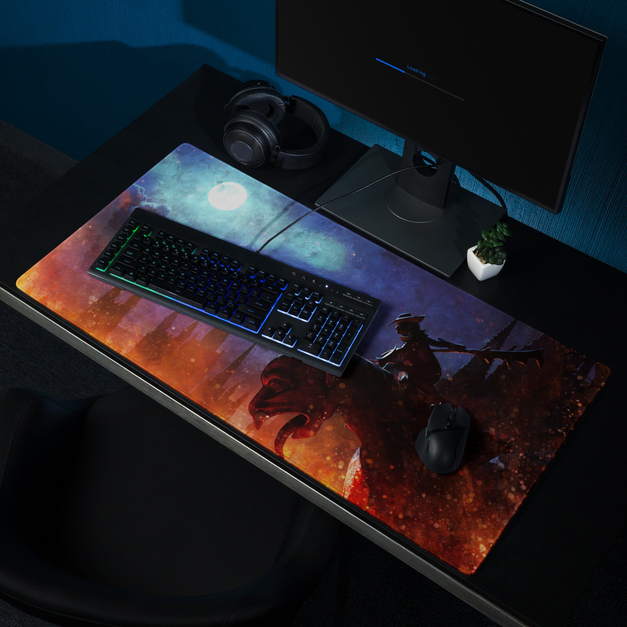 Gaming Mouse Pad Blue Orange Night Sky Scene For Gaming Desk Modern Fantasy Art Decor Non Slip
