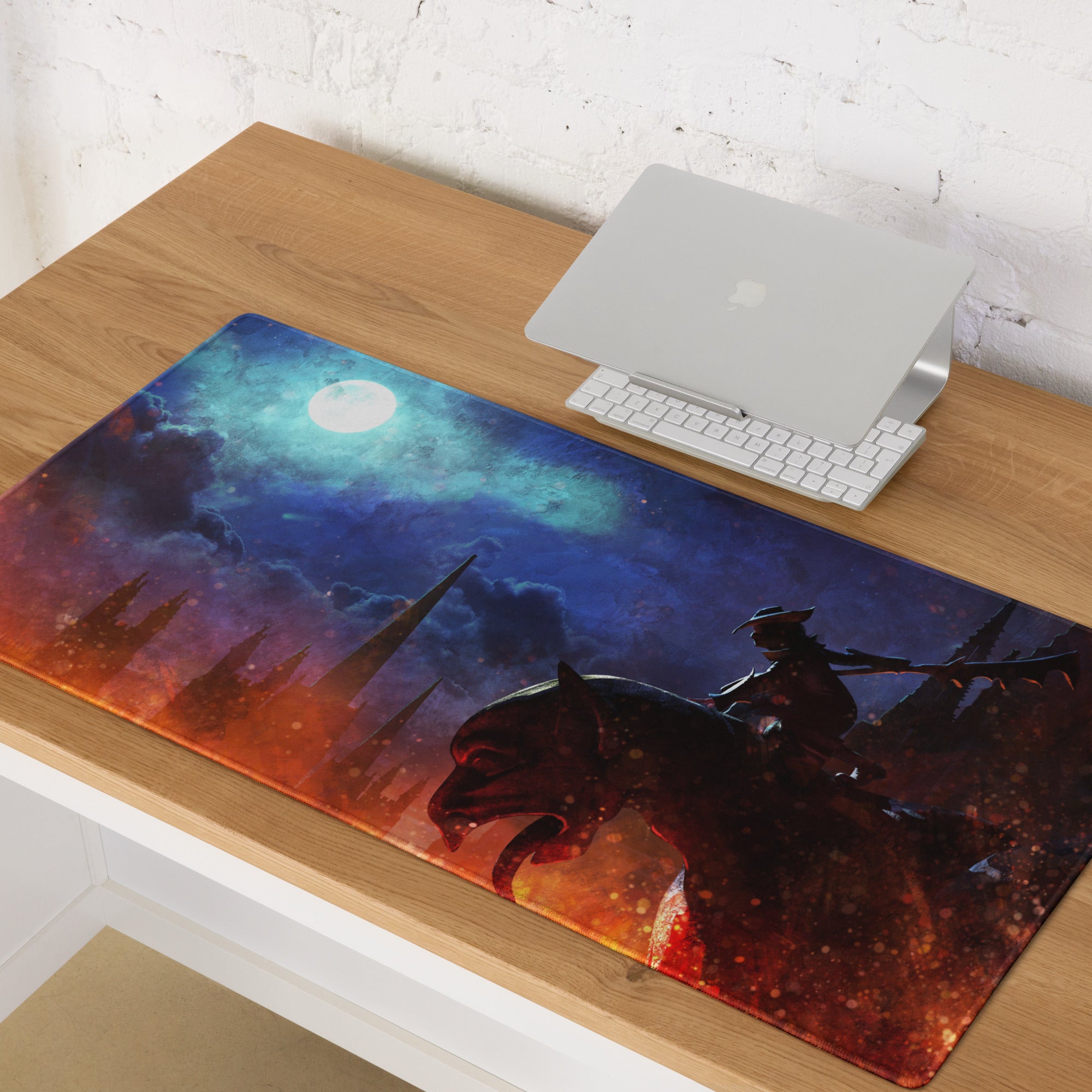 Gaming Mouse Pad Blue Orange Night Sky Scene For Gaming Desk Modern Fantasy Art Decor Non Slip