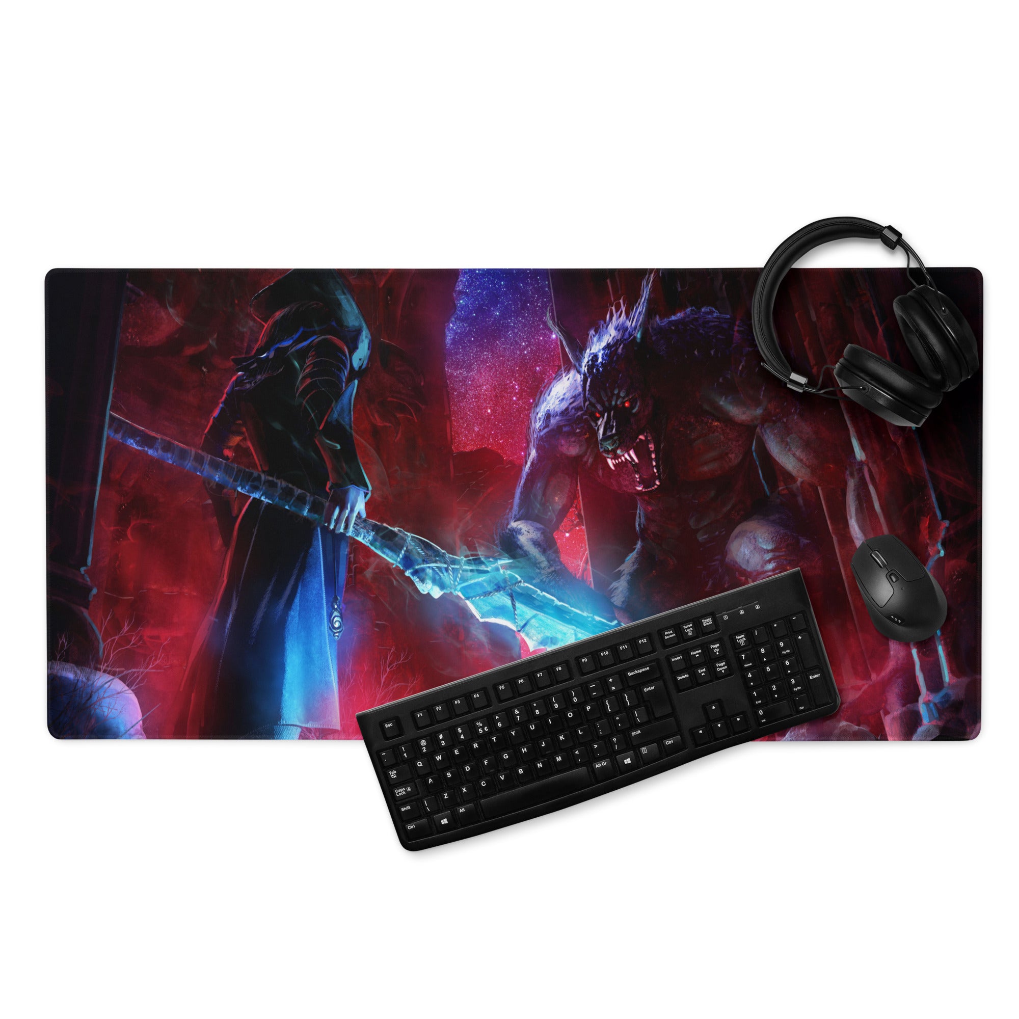 Gaming Mouse Pad Large Red Blue Dragon Battle Scene for Desk Setup Epic Fantasy Digital Art Non Slip Base